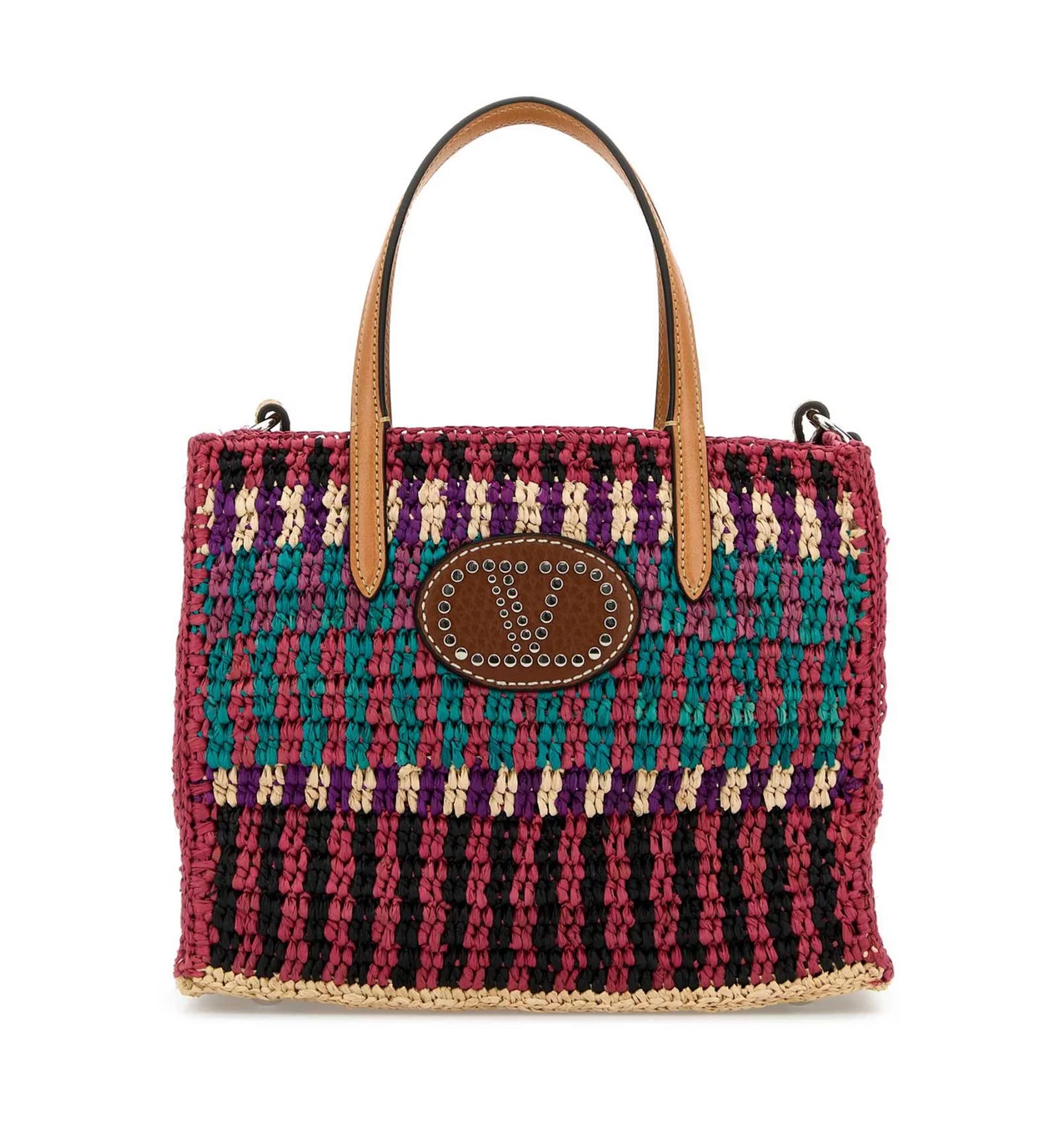 VLogo Patch Striped Tote Bag