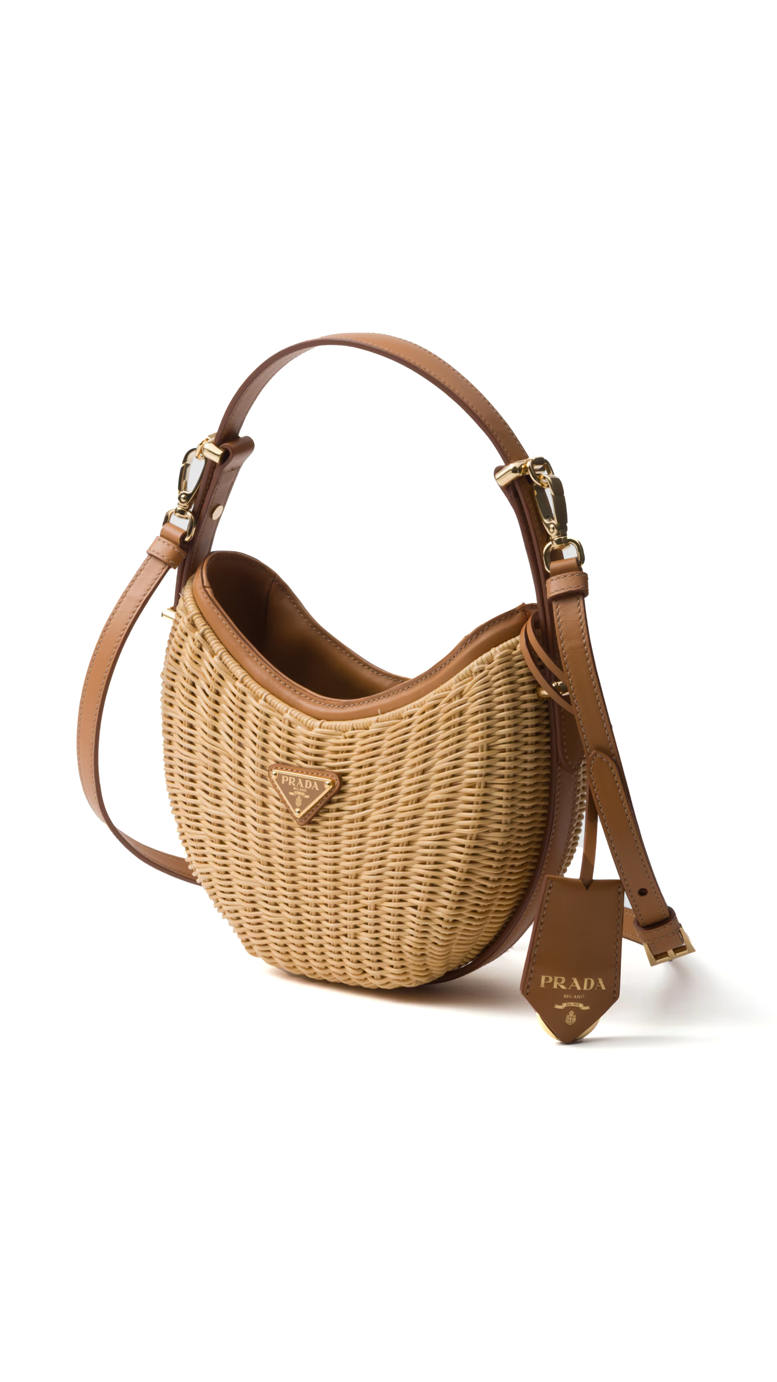 Wicker and Leather Prada Arqué Bag - Natural