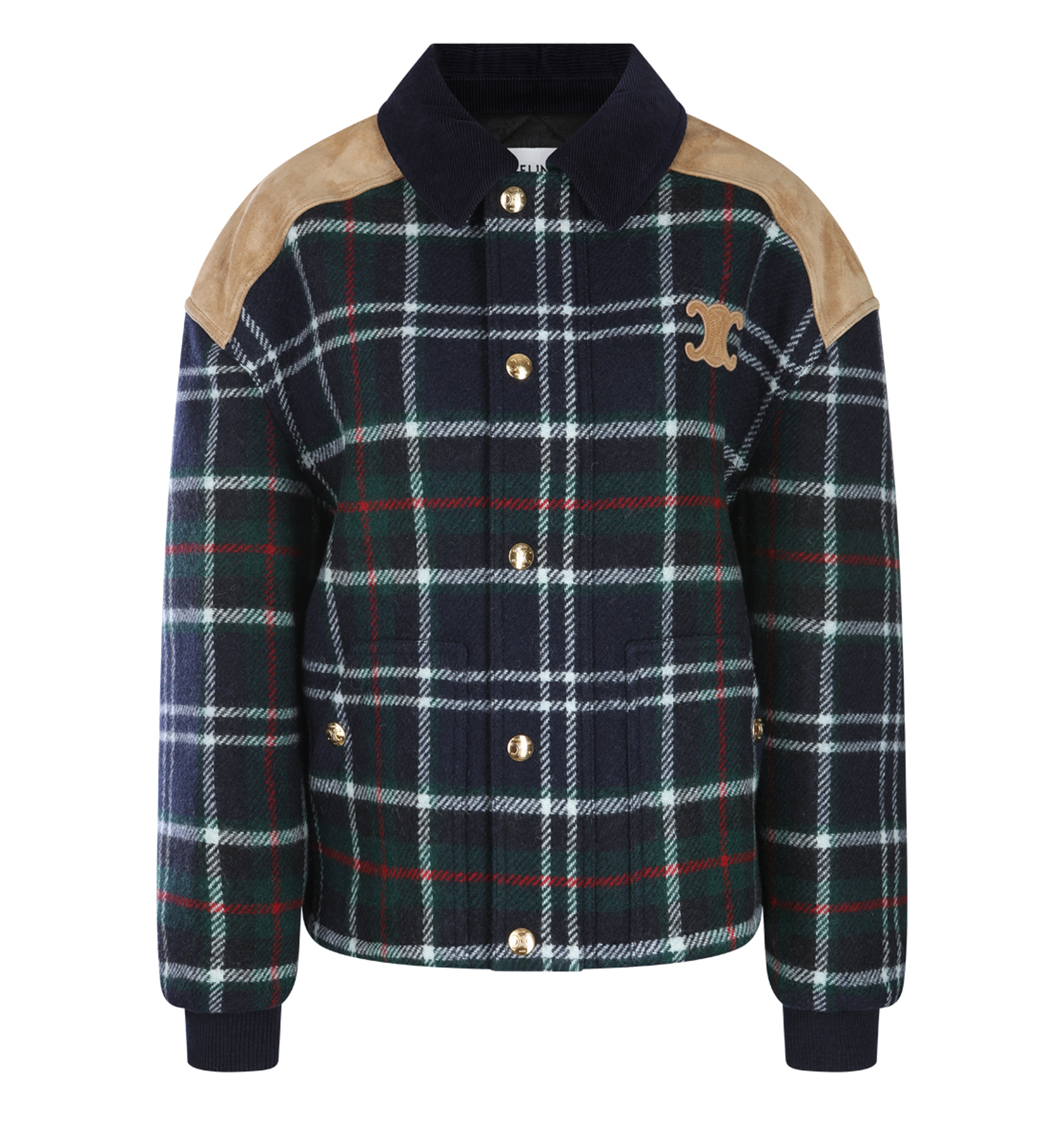 Triomphe Blouson Jacket In Tartan Wool - Navy / Green / Red