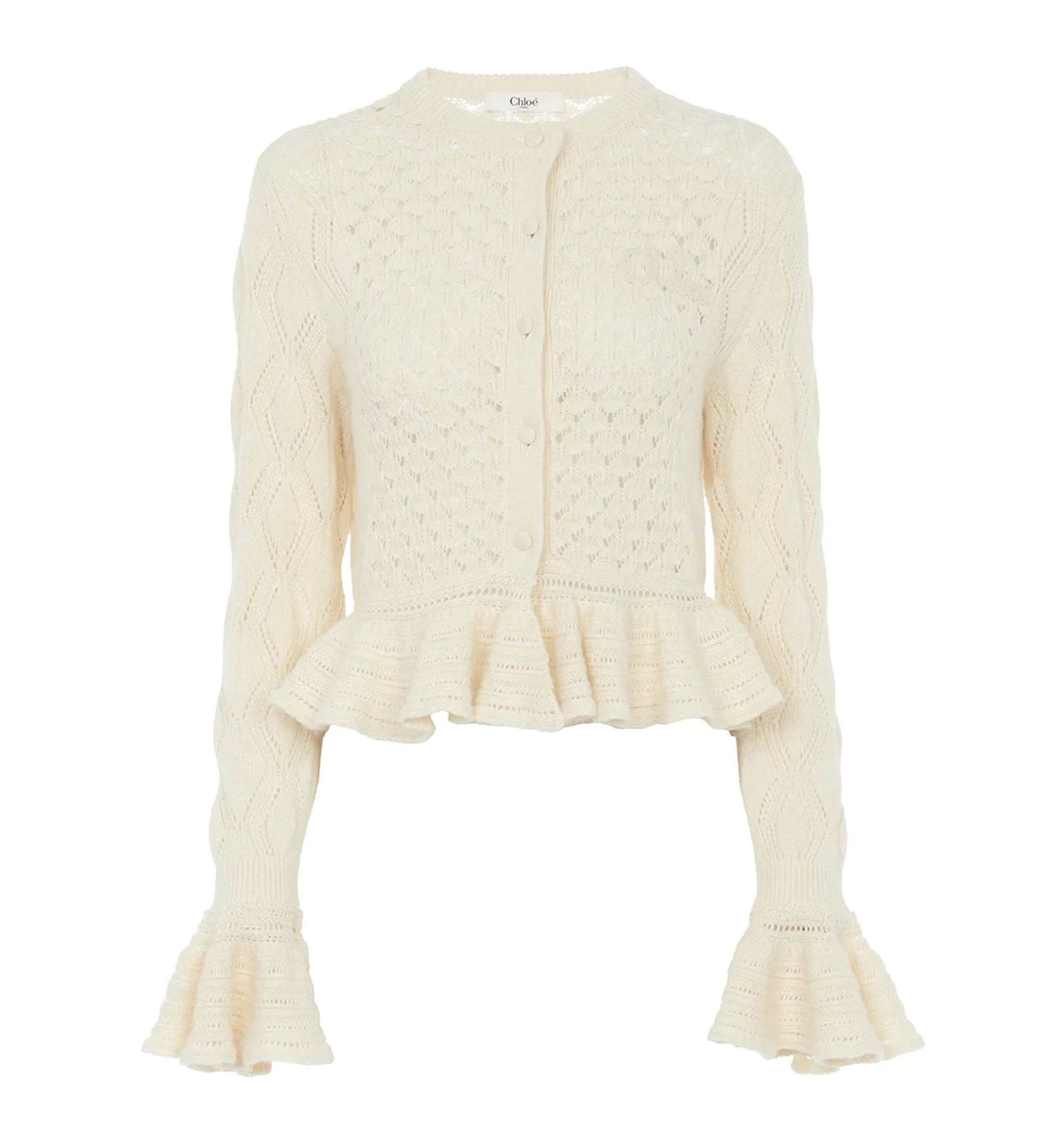 Ruffled Logo Cardigan In A Silk Alpaca & Cotton Knit