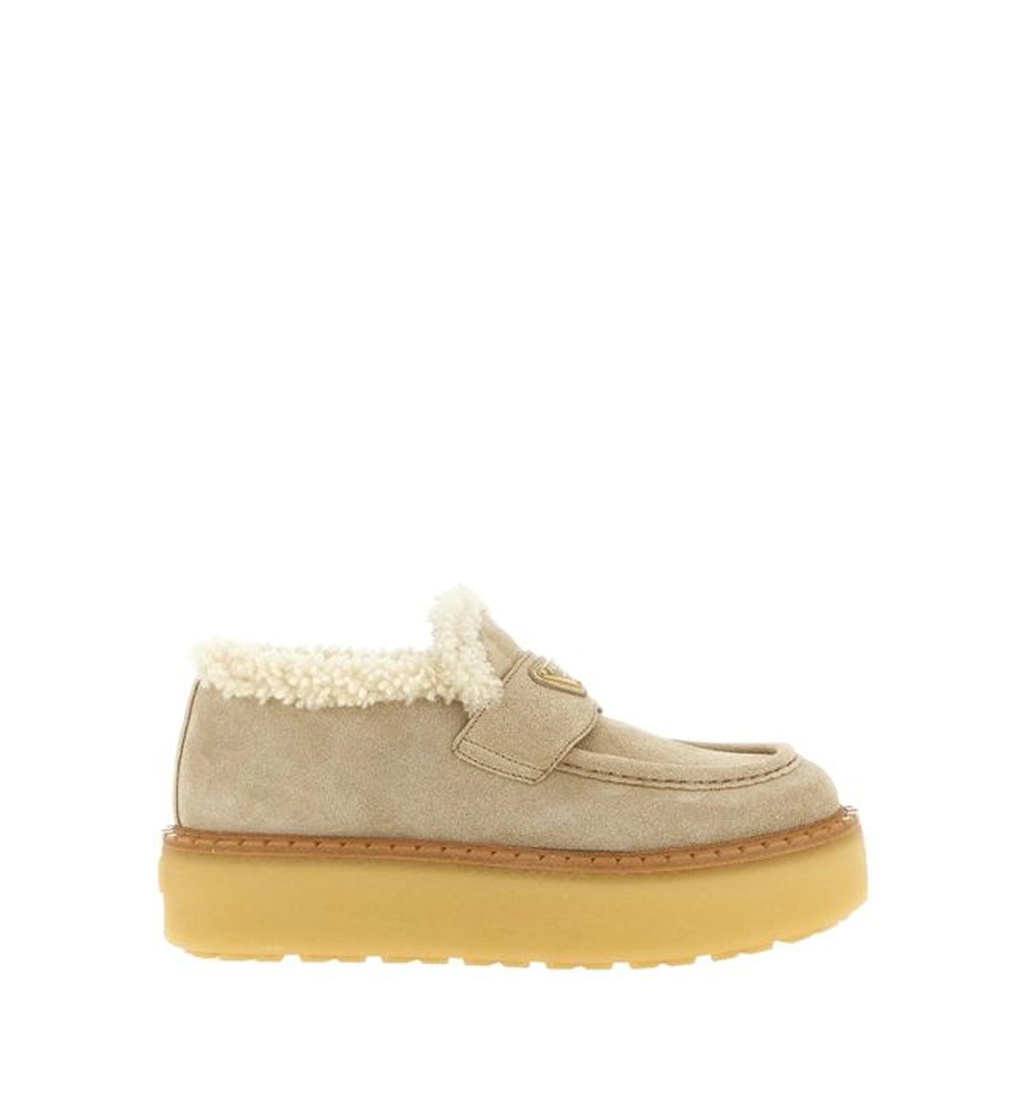 Triangle-Logo Round-Toe Loafers - Natural