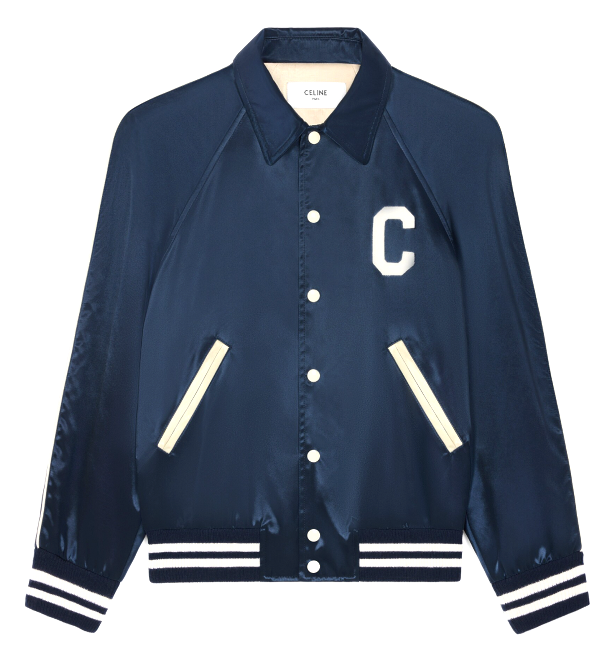 Teddy Jacket in Satin Nylon - Navy Blue