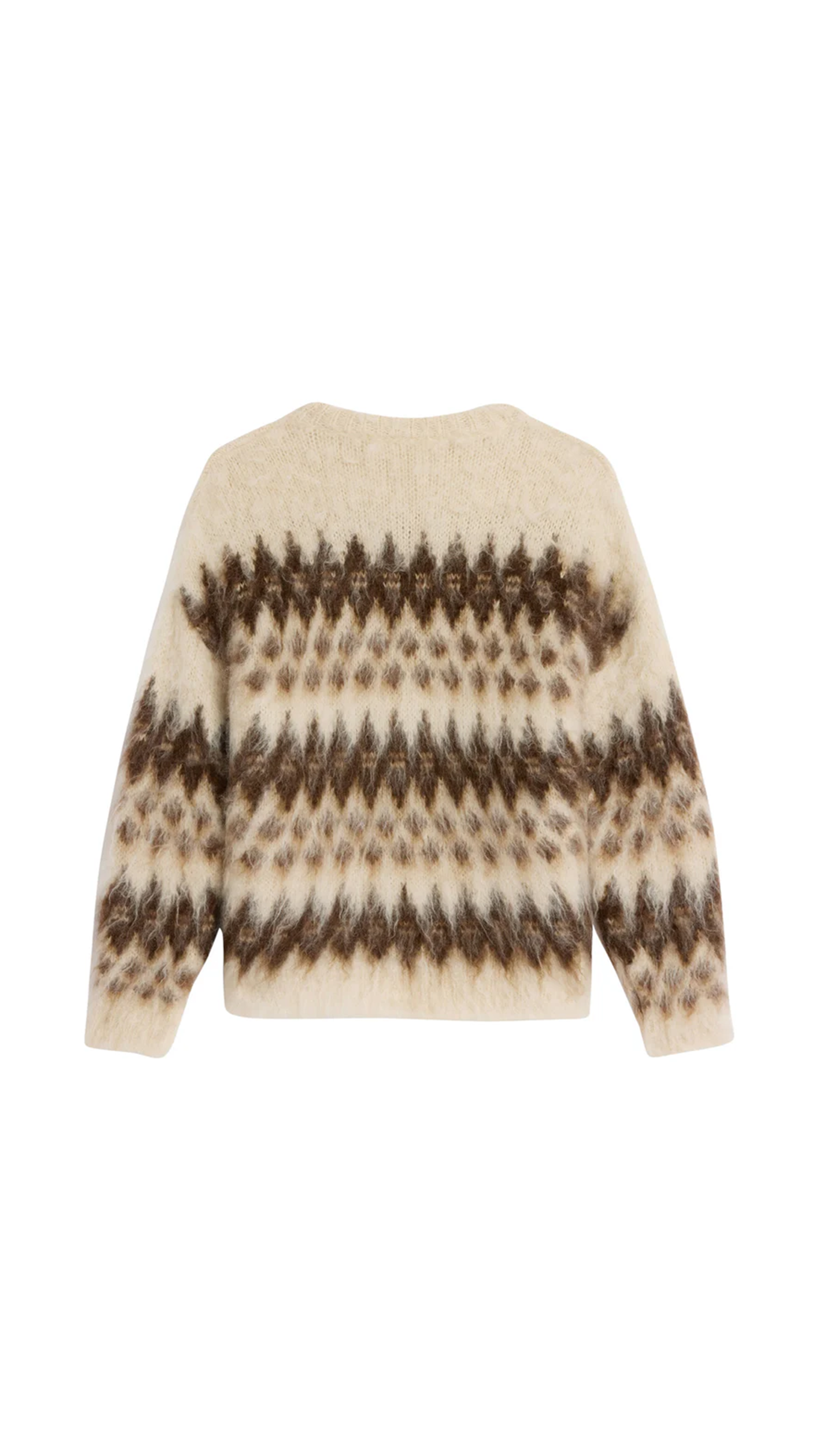 Crew Neck Sweater in Fair Isle Mohair - Brown/Ecru