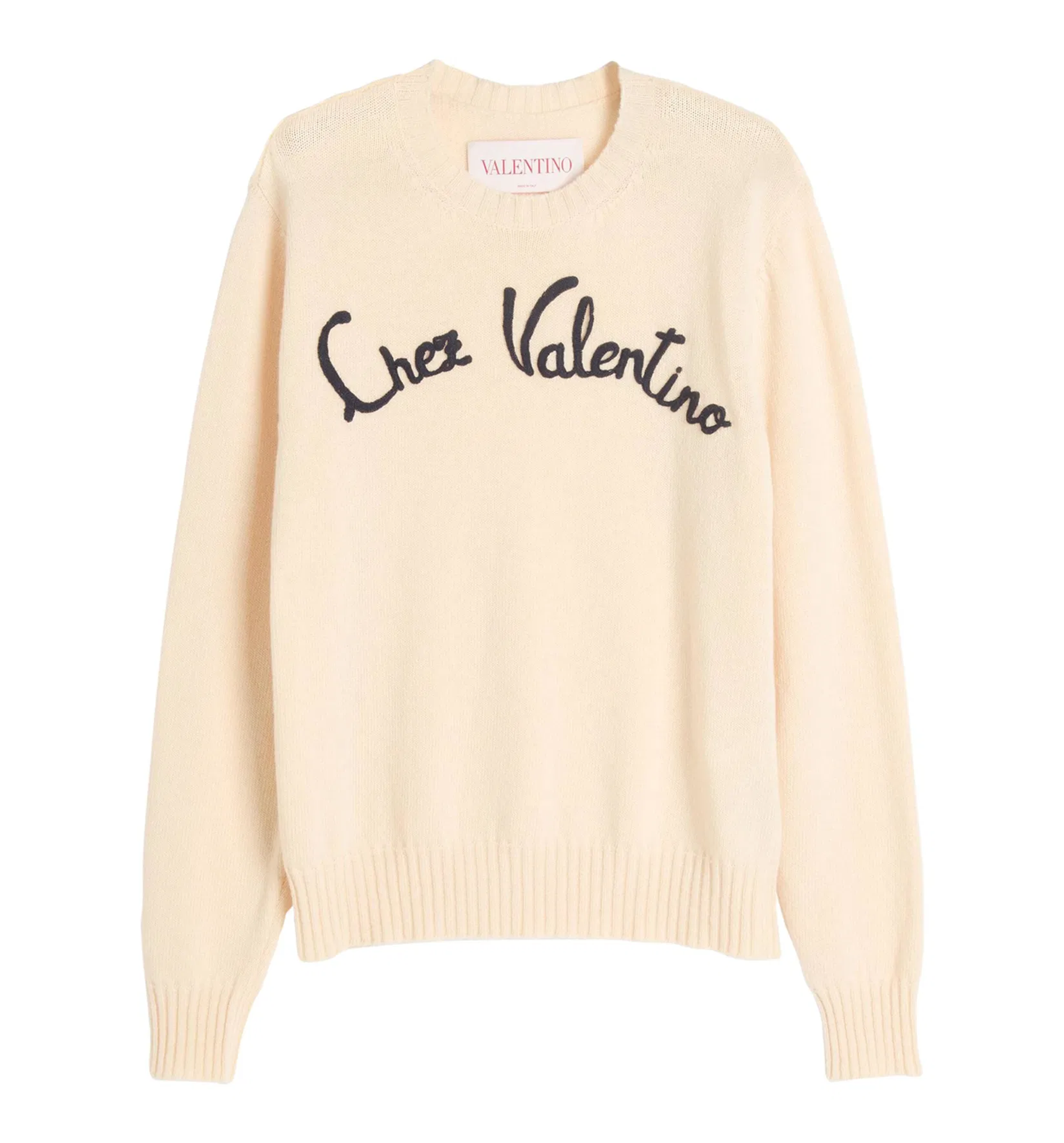 Wool Crewneck Sweater With Chez Valentino Embroidery