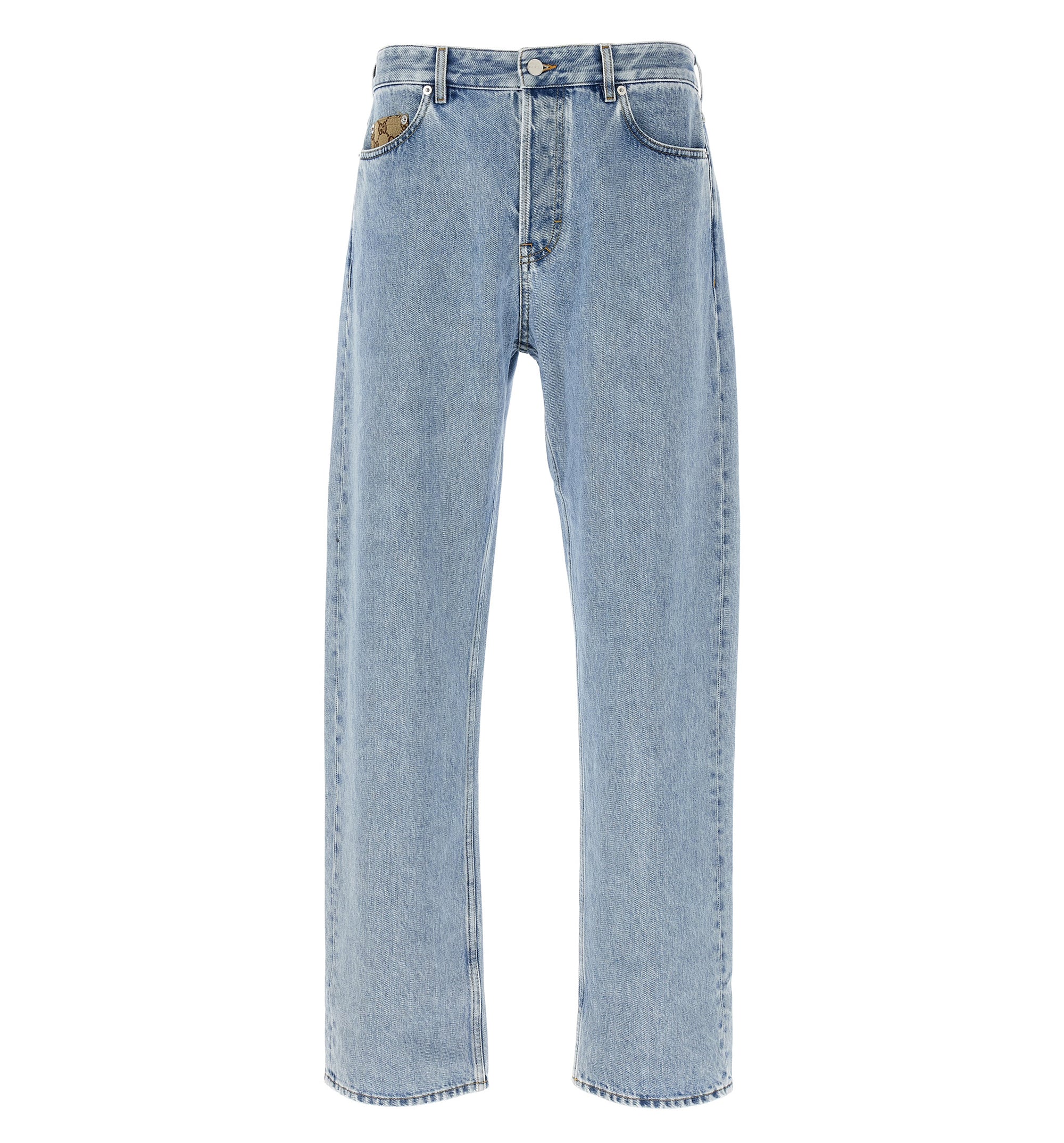 Washed Denim Pant With Gg Insert