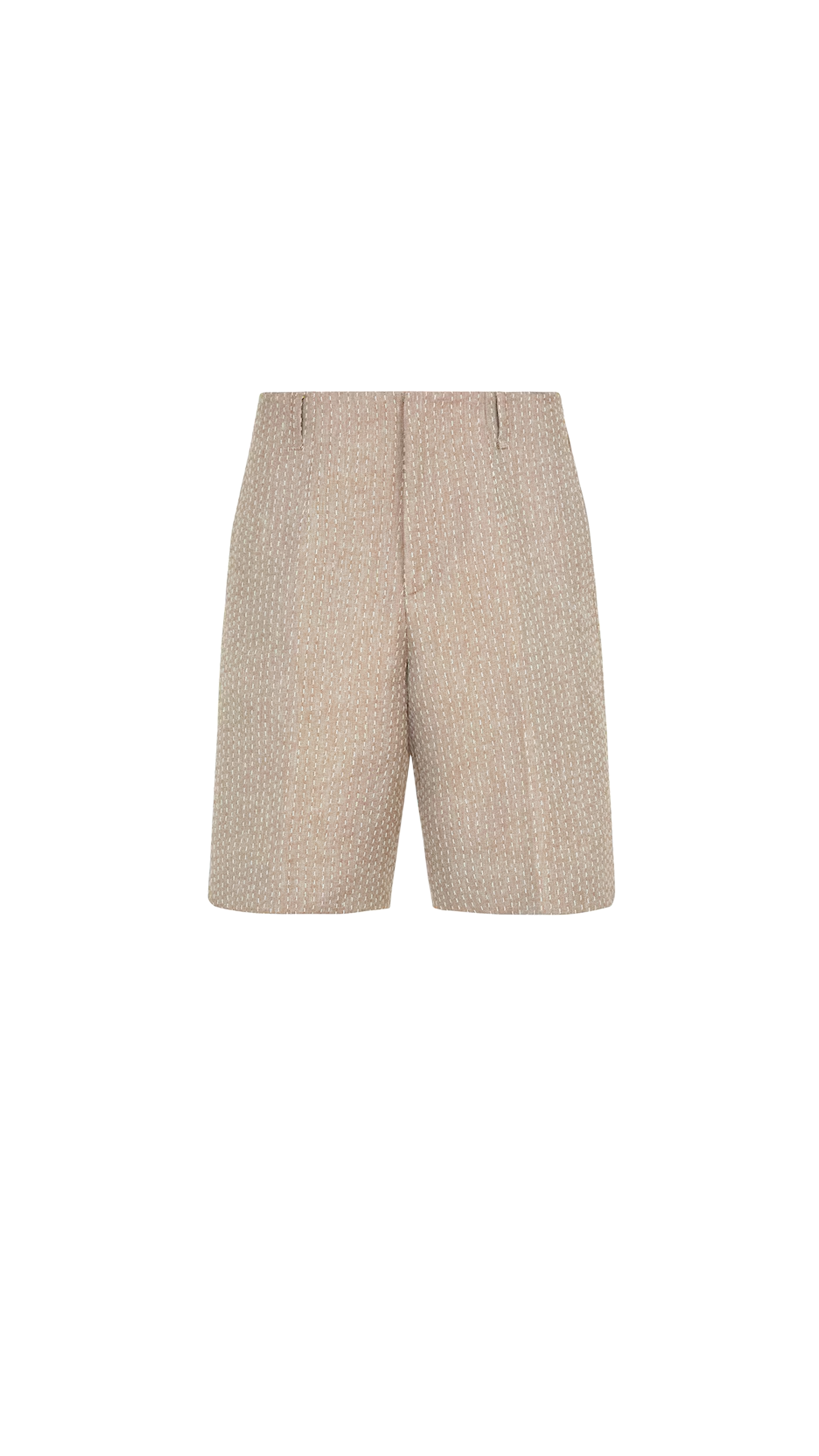 Beige Jacquard Shorts With Topstitching - Beige