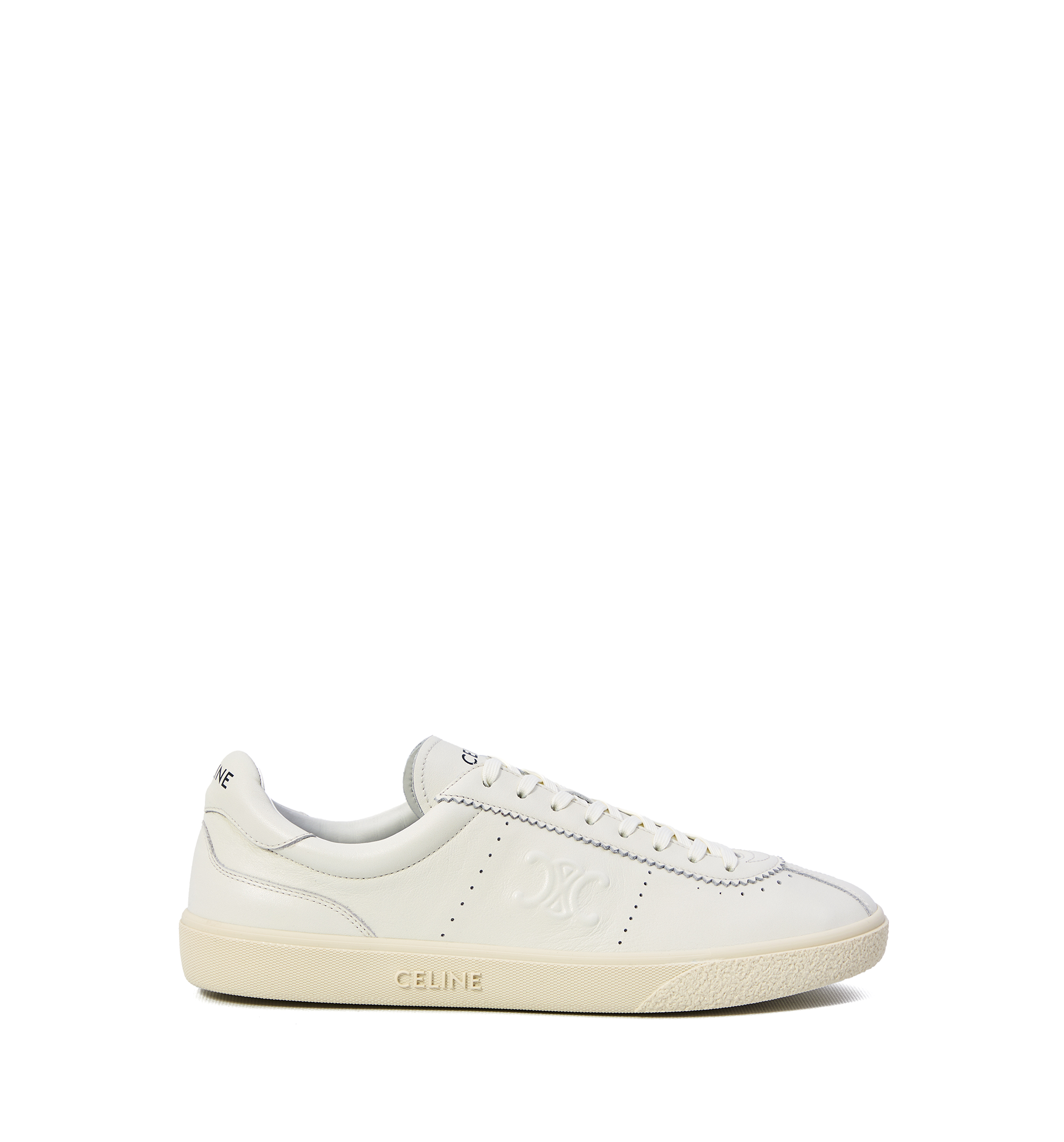 Triomphe Calfskin Perforated Leather Sneakers - White