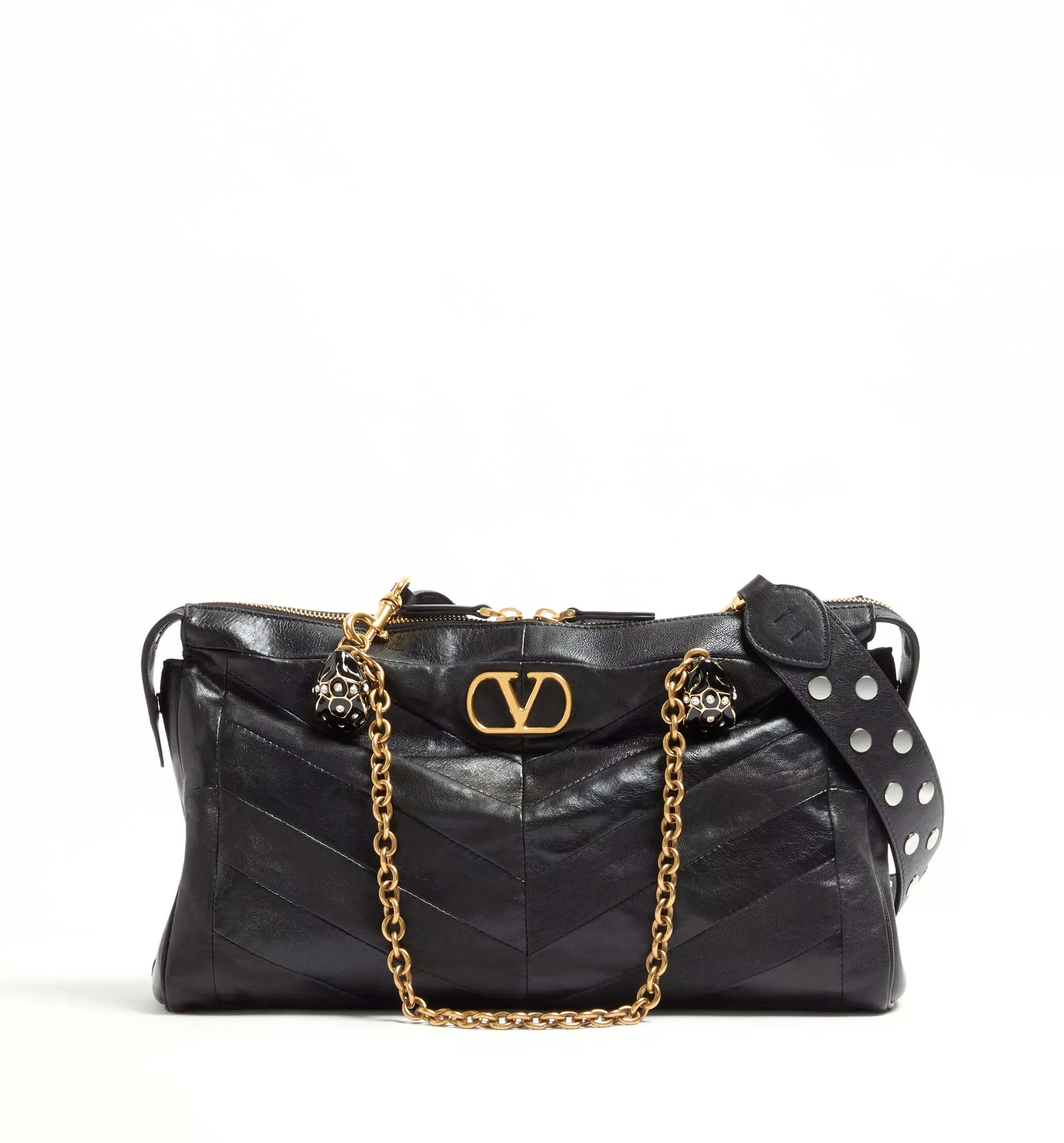 Panthea Shoulder Bag in Nappa Leather with Chevron Pattern