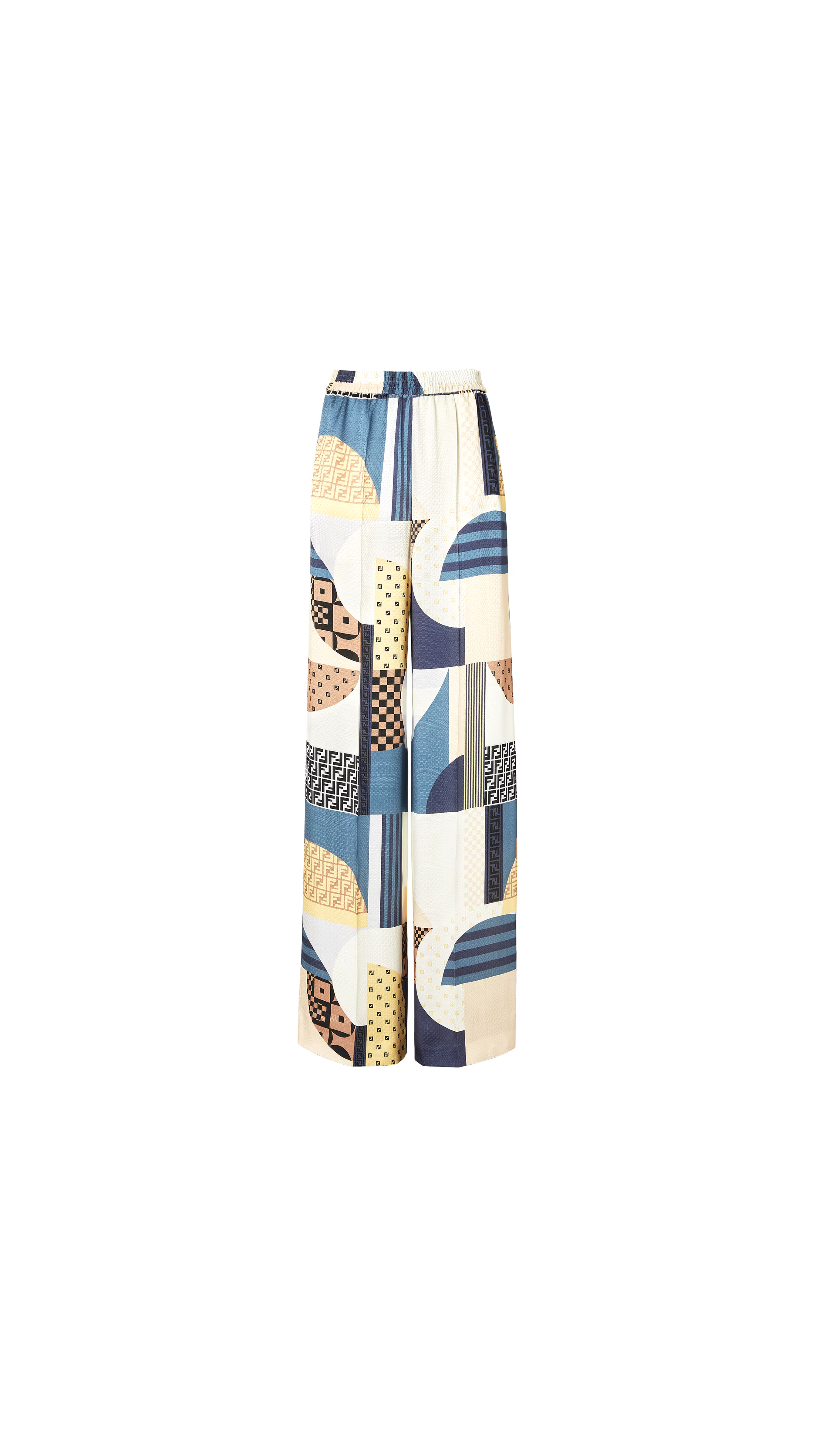 Silk Trousers With Patchwork Print - Blue