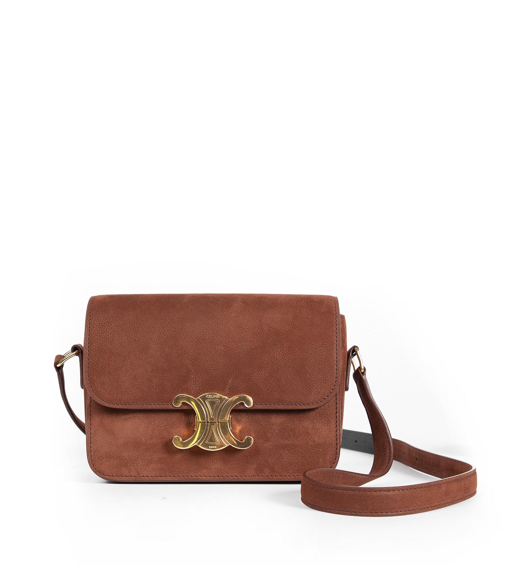 Teen Triomphe Bag In Grained Nubuck Calfskin - Chestnut