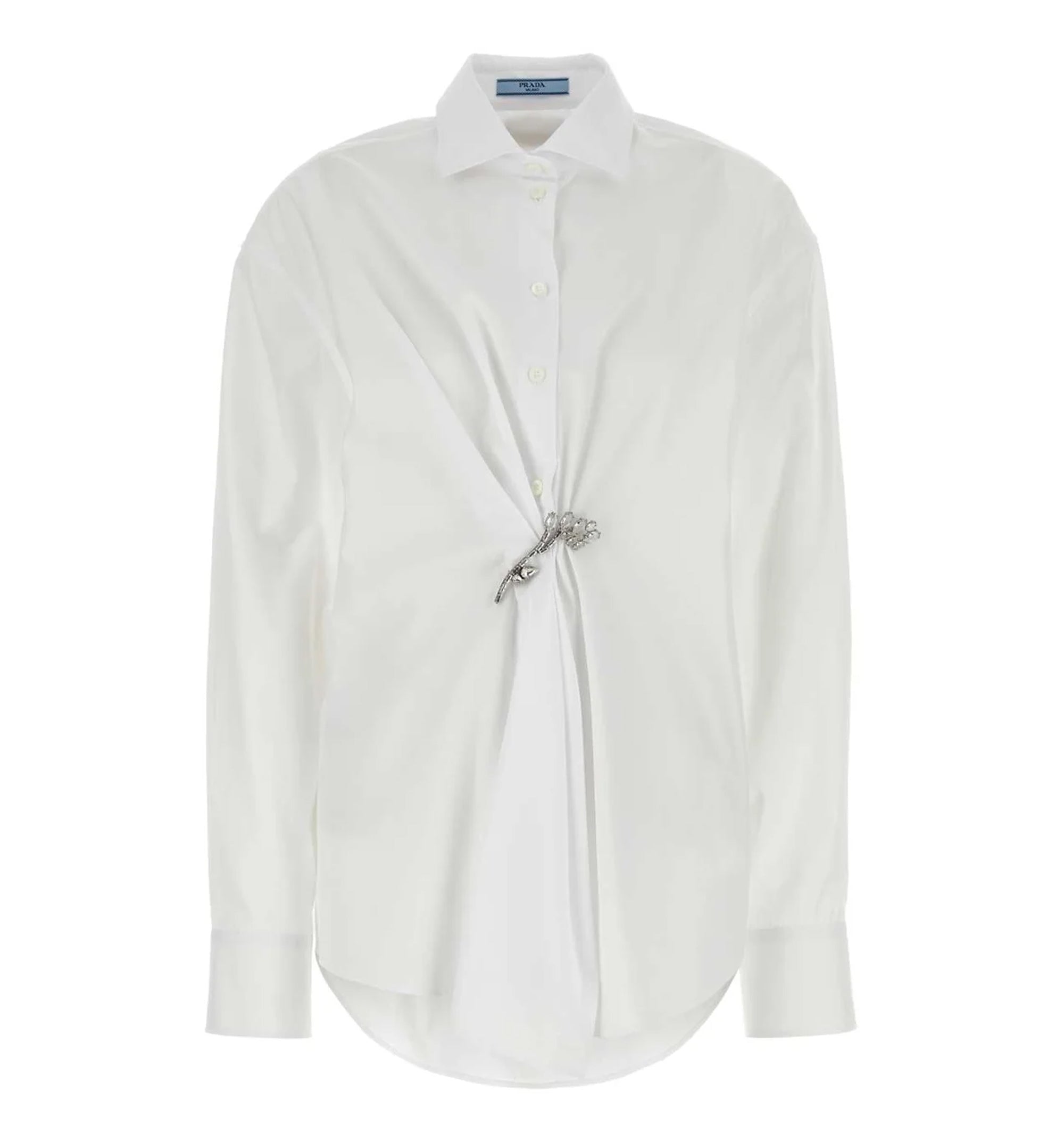 Poplin Shirt With Crystal Brooch