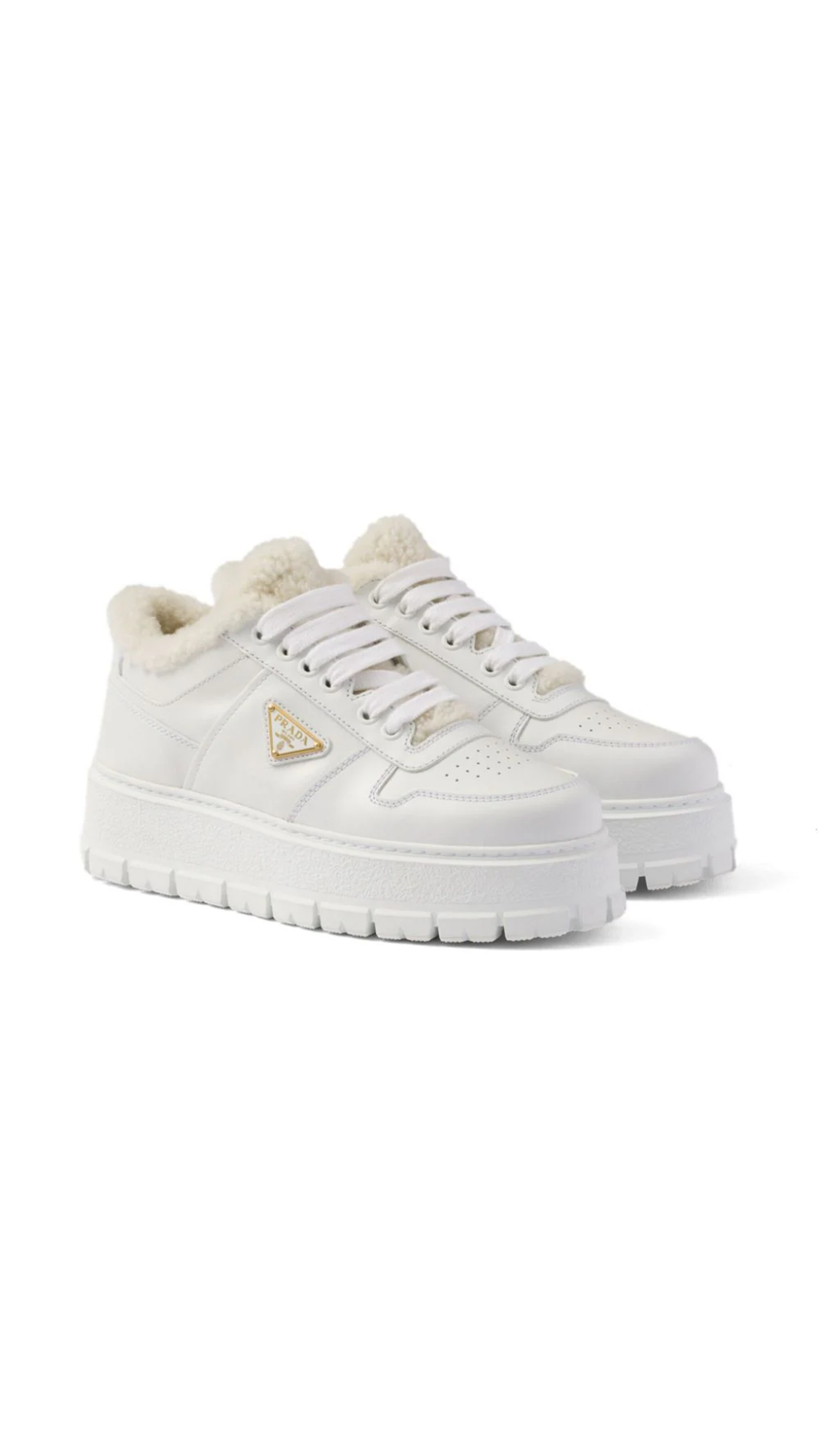 Leather and Shearling Sneakers - White