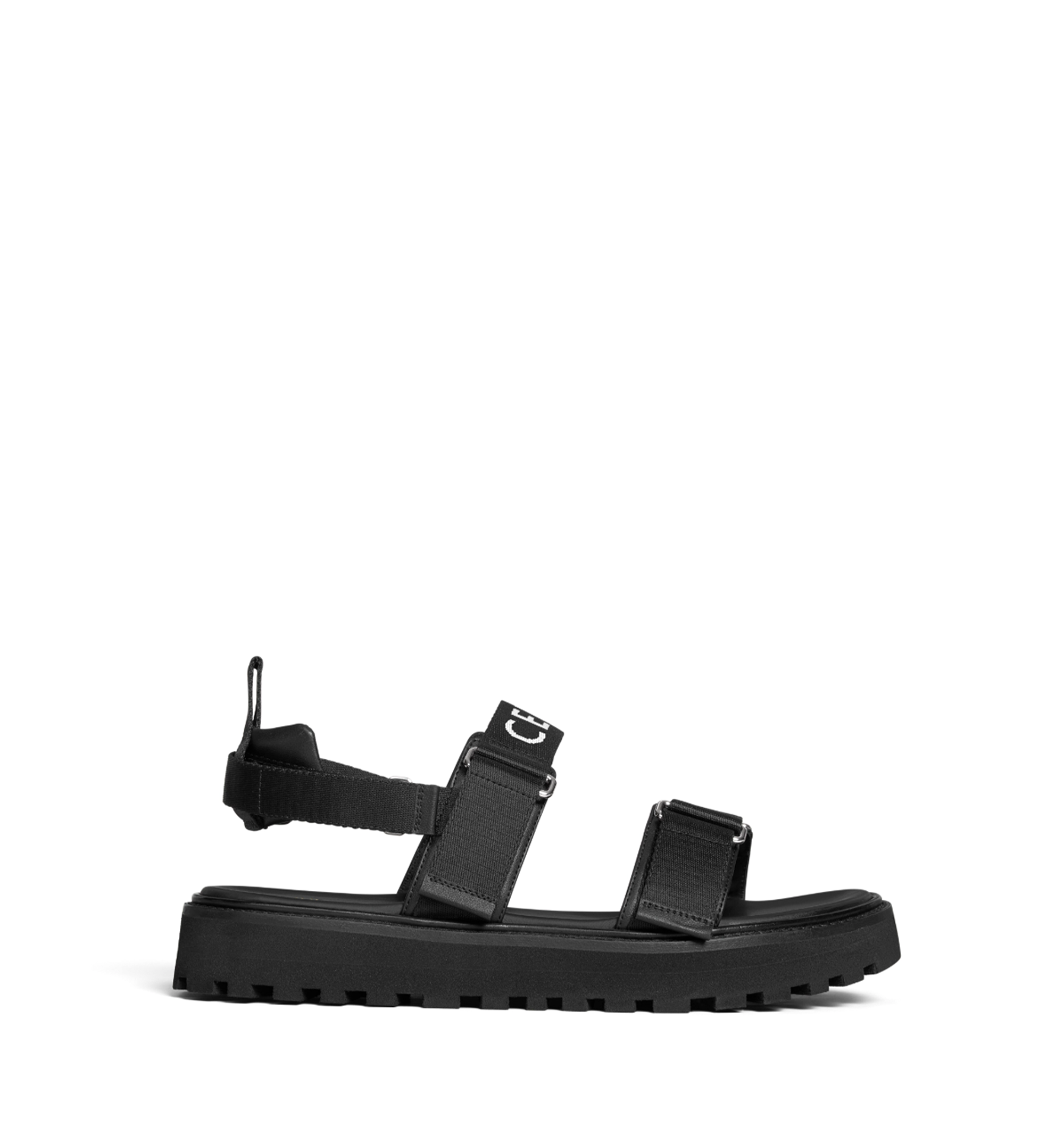 Billie Strappy Sandal in 'Celine' Jacquard and Calfskin - Black