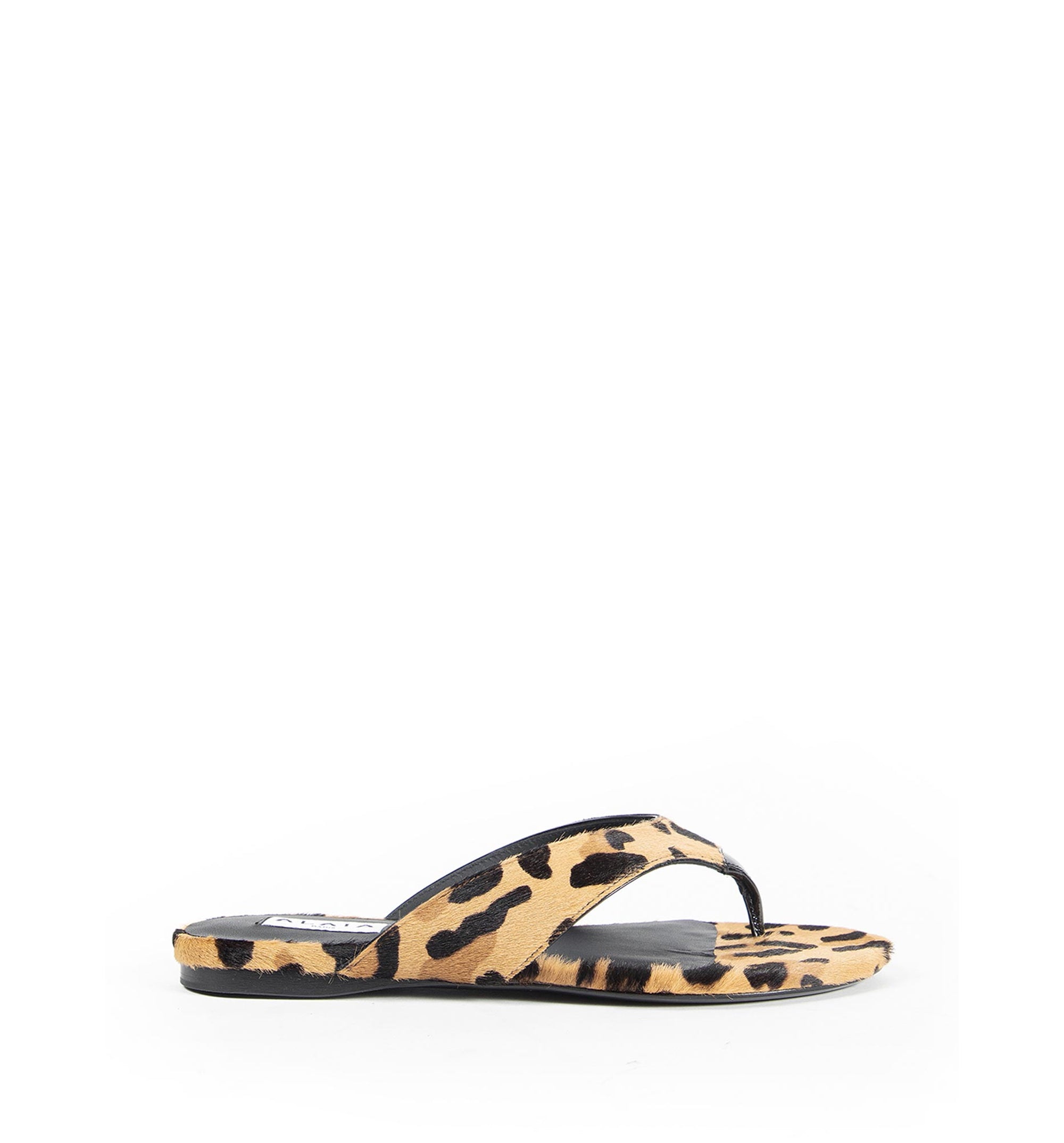Infradito Flat Mules in Leopard Haircalf - Brown