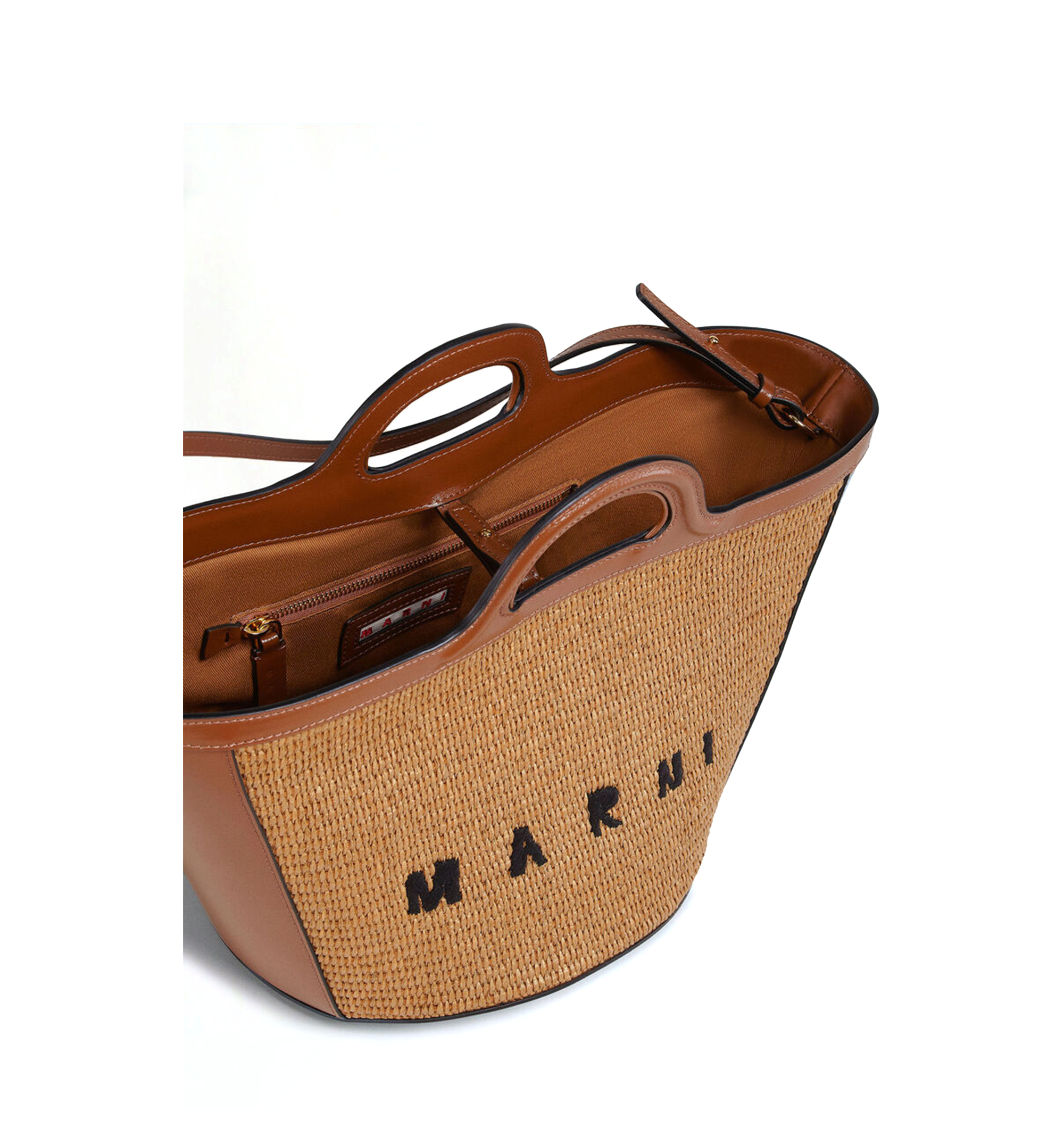 Tropicalia Small Bag in Leather and Raffia-Effect Fabric