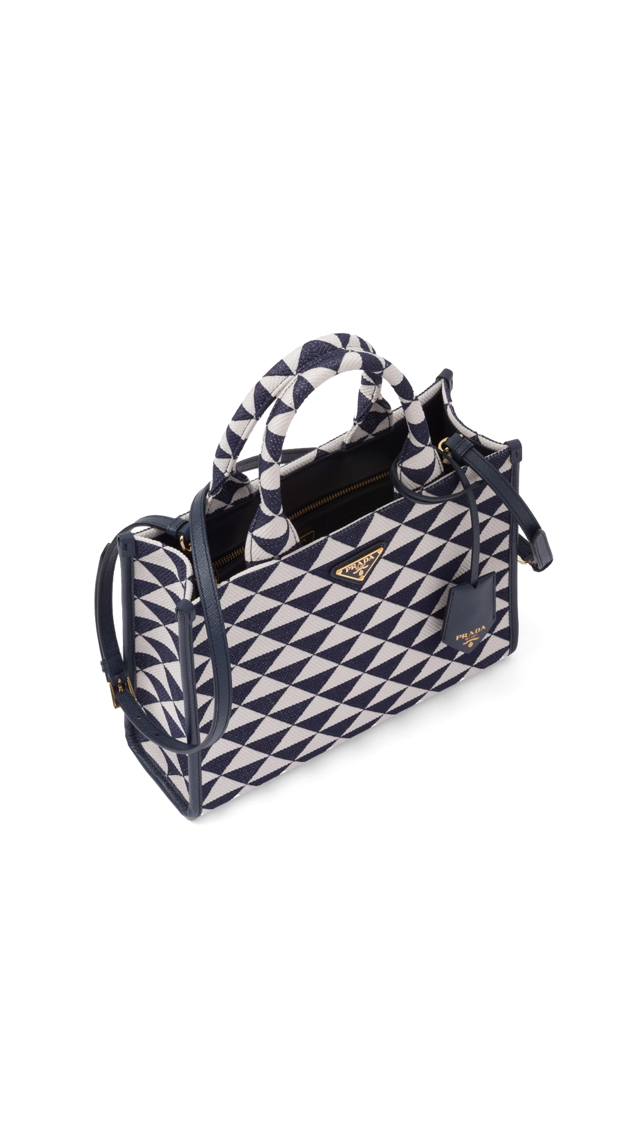 Small Prada Symbole Embroidered Fabric Handbag - Baltic Blue\Chalk White