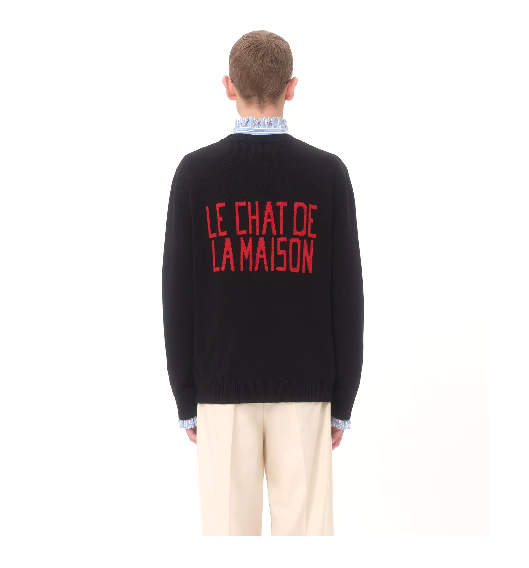 Wool And Cotton Sweater With Le Chat De La Maison Patch