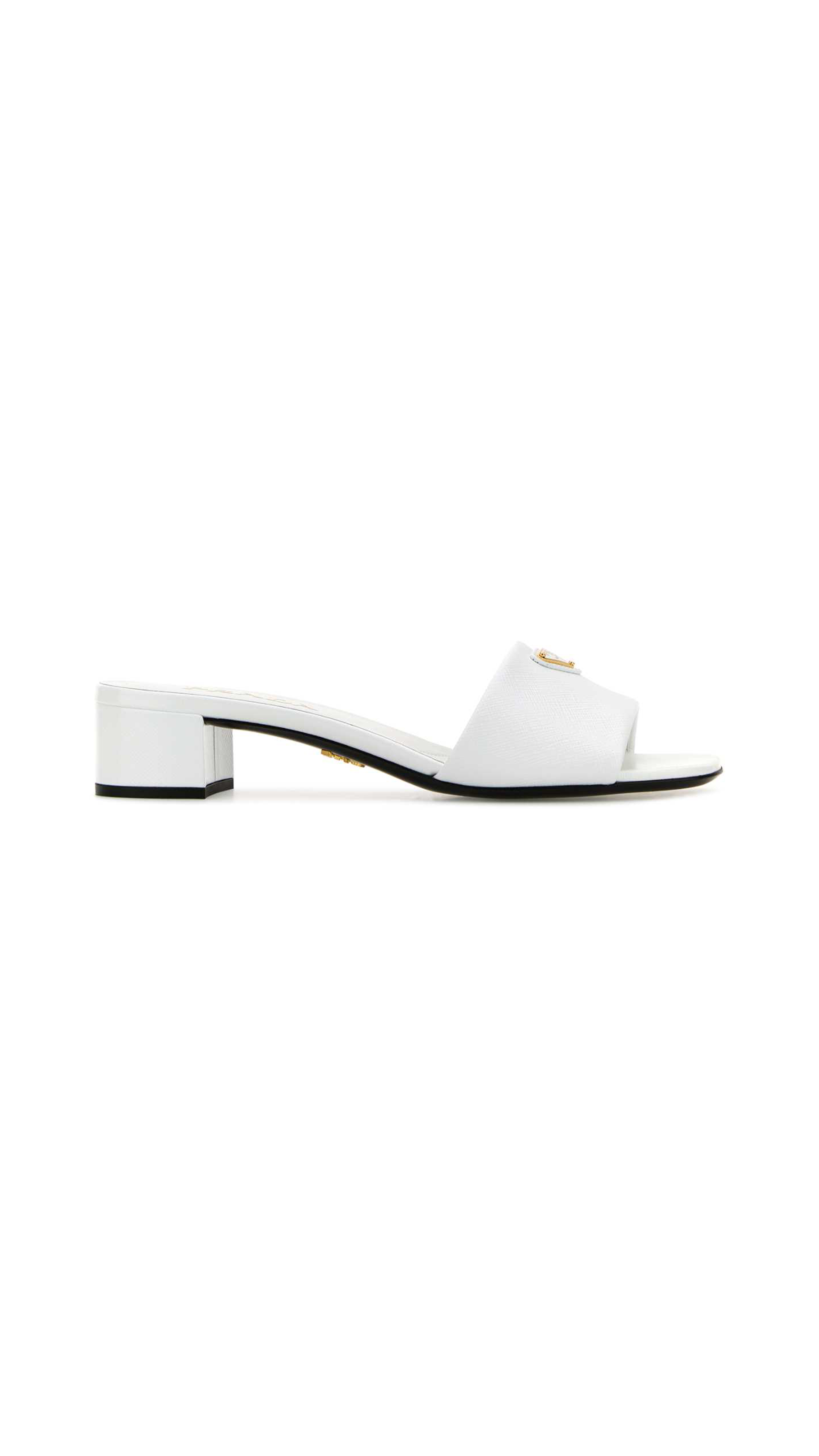 Saffiano Heeled Patent Leather Mules - White