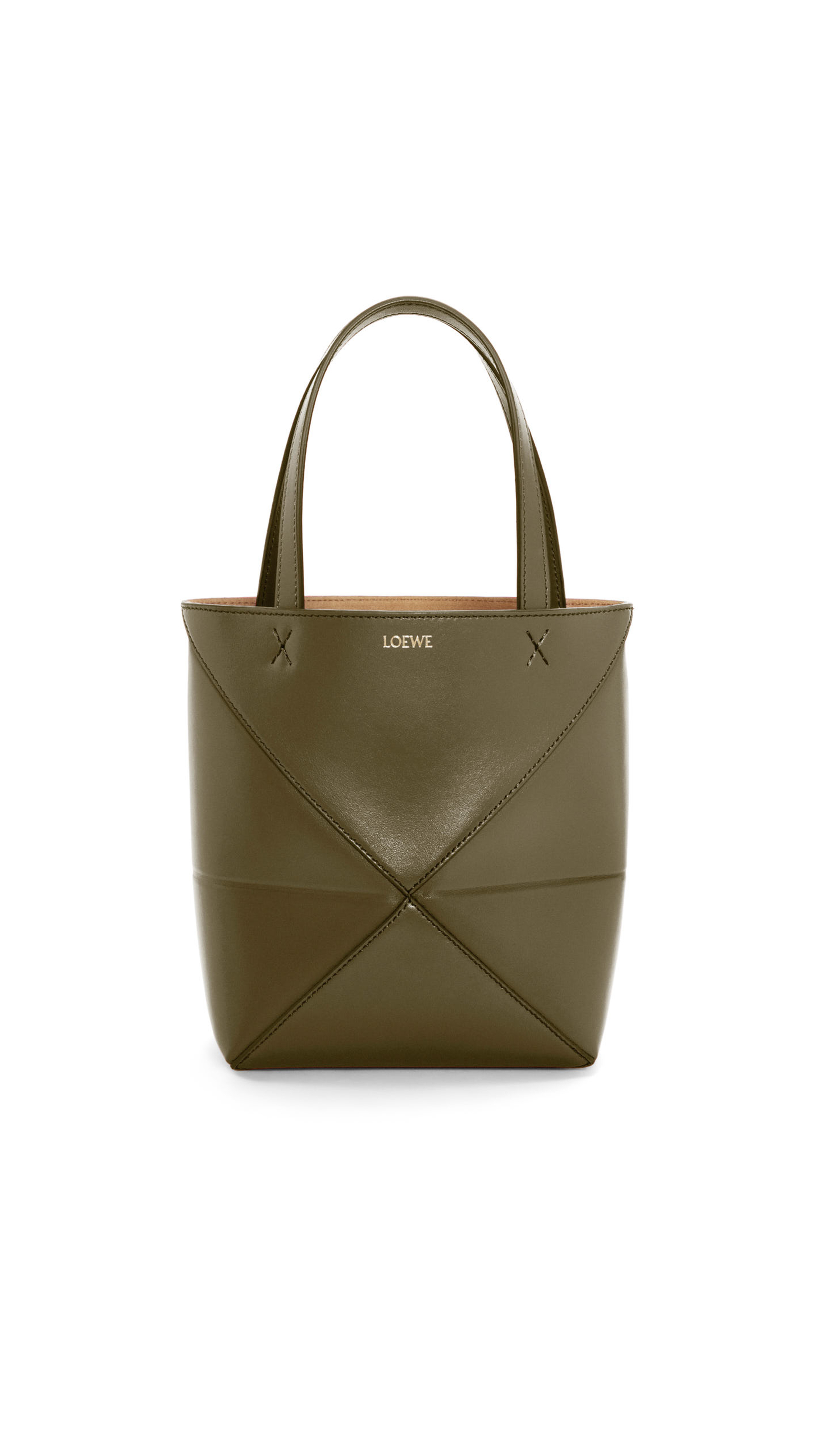 Mini Puzzle Fold Tote in Shiny Calfskin - Dark Khaki Green