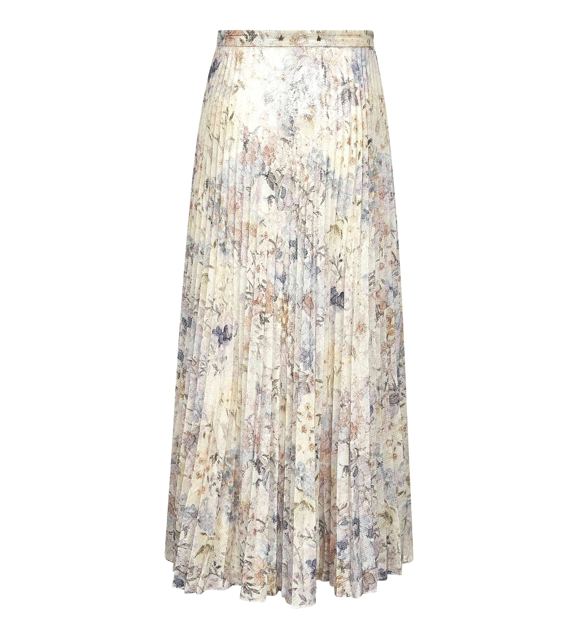 Long Pleated Skirt with Multicolor Floral Sequin Print