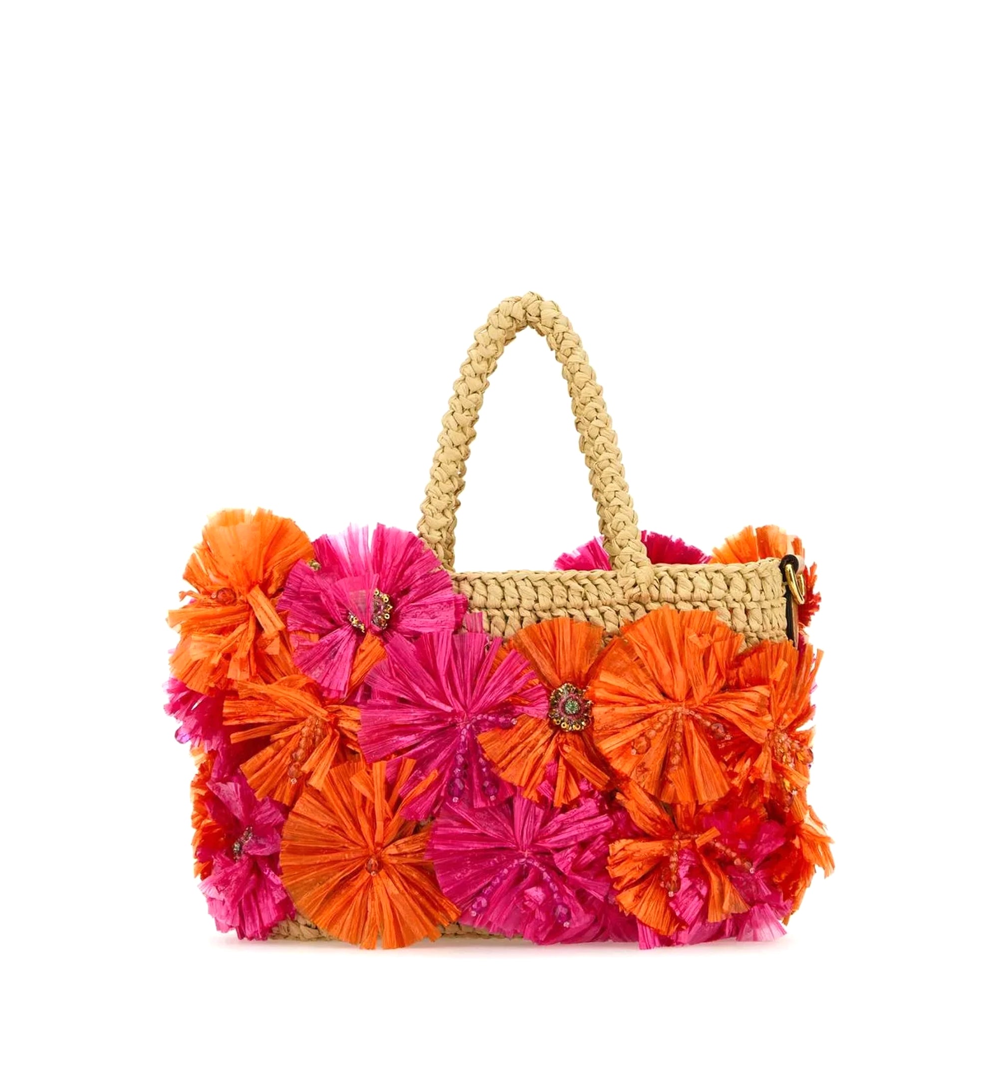 VLogo Plaque Floral Embellished Tote Bag
