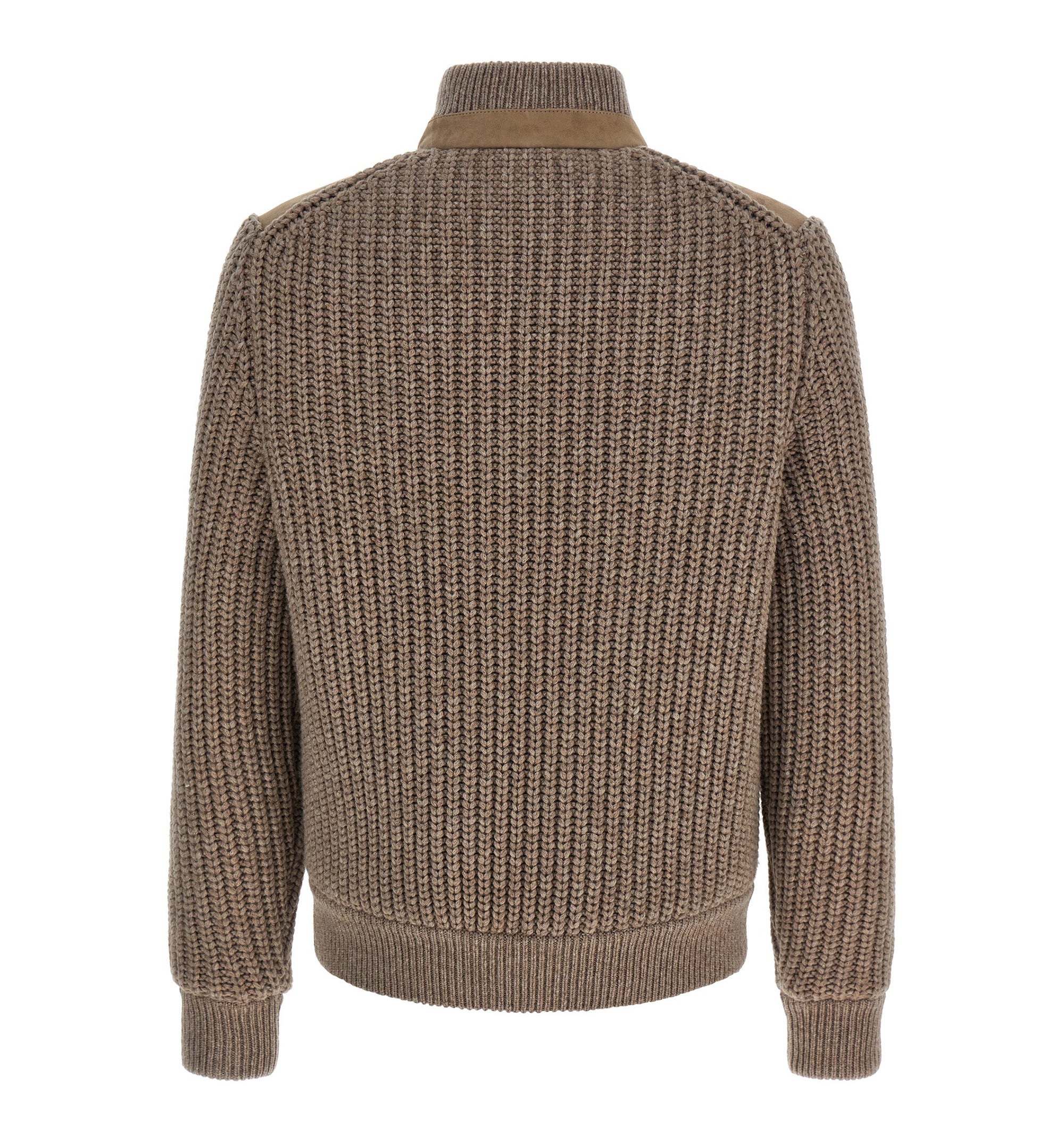 Suede Shearling Bomber Jacket With Cashmere Knit Panels