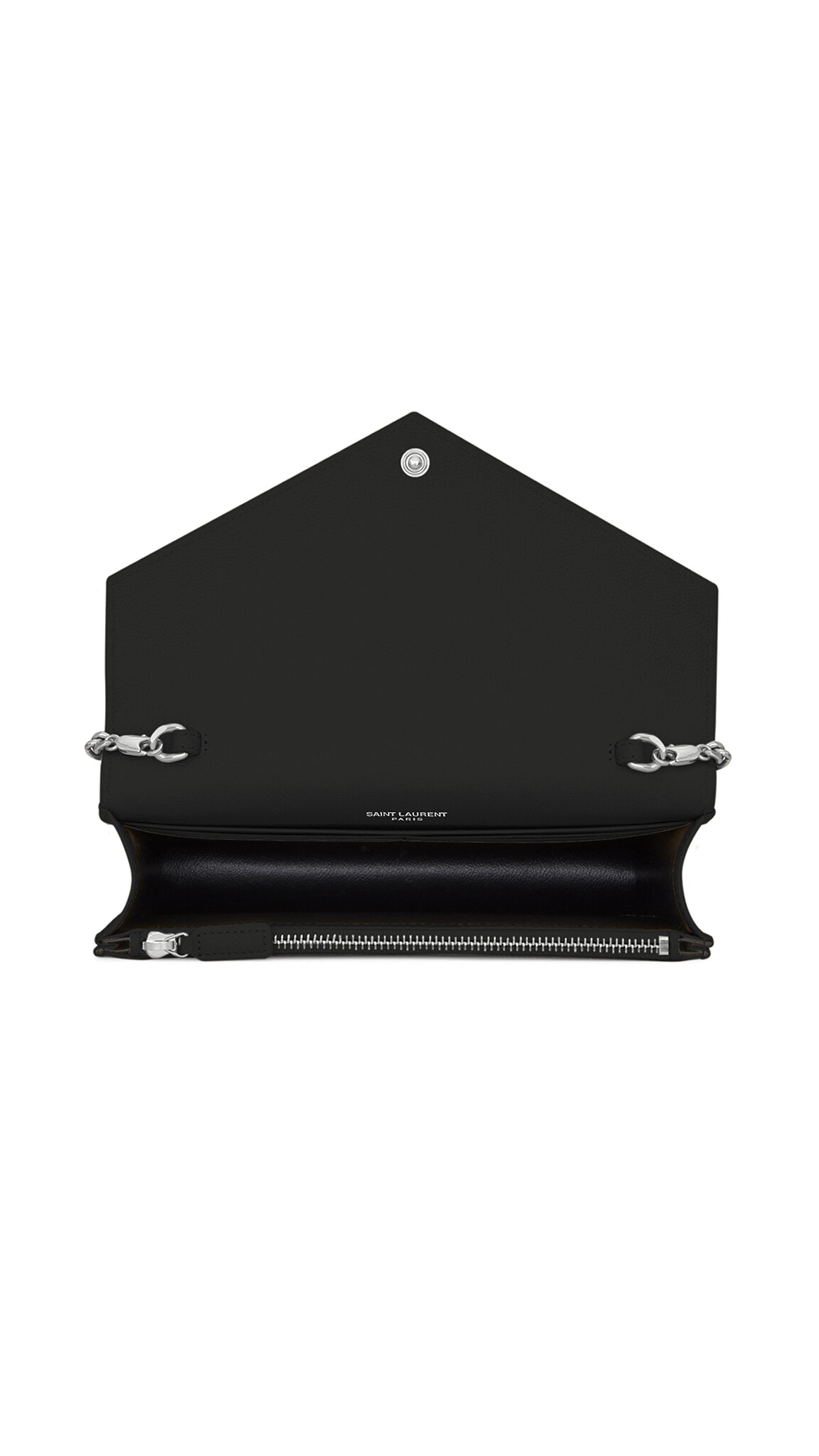 Cassandre Matelassé Envelope Chain Wallet in Gain de Poudre Embossed Leather - Black