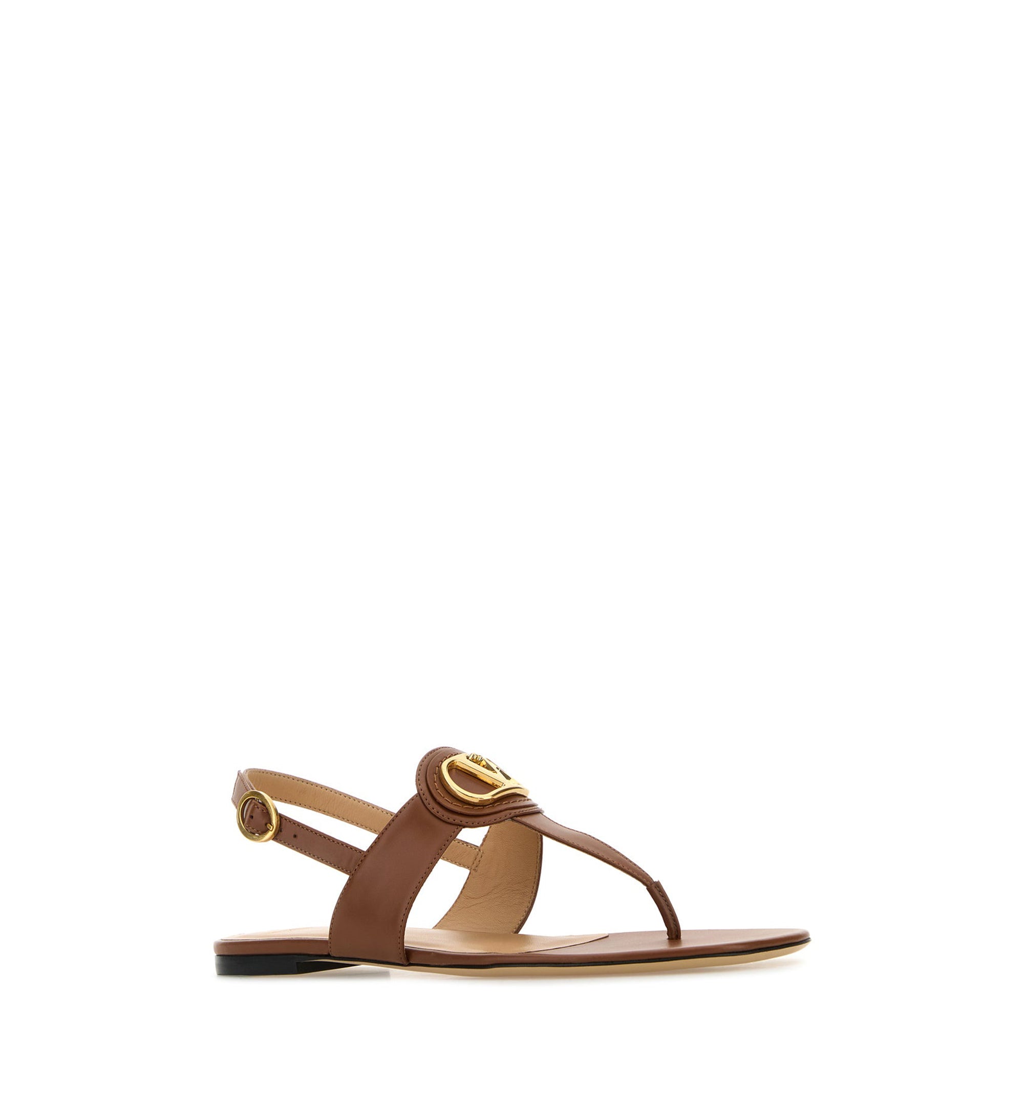 Brown Leather VLogo Thong Sandals