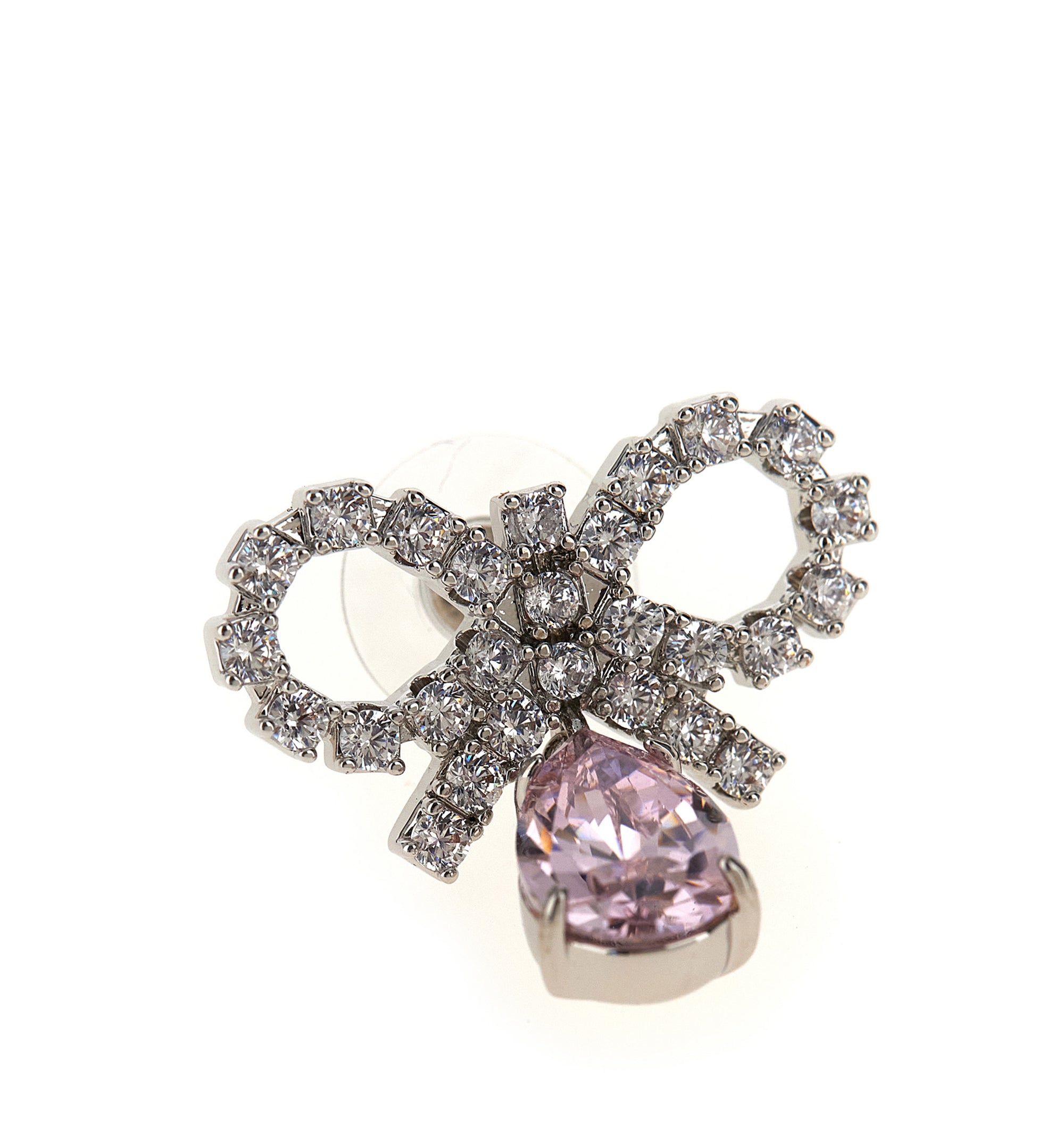 Micro Bow Pink Droplet Earrings