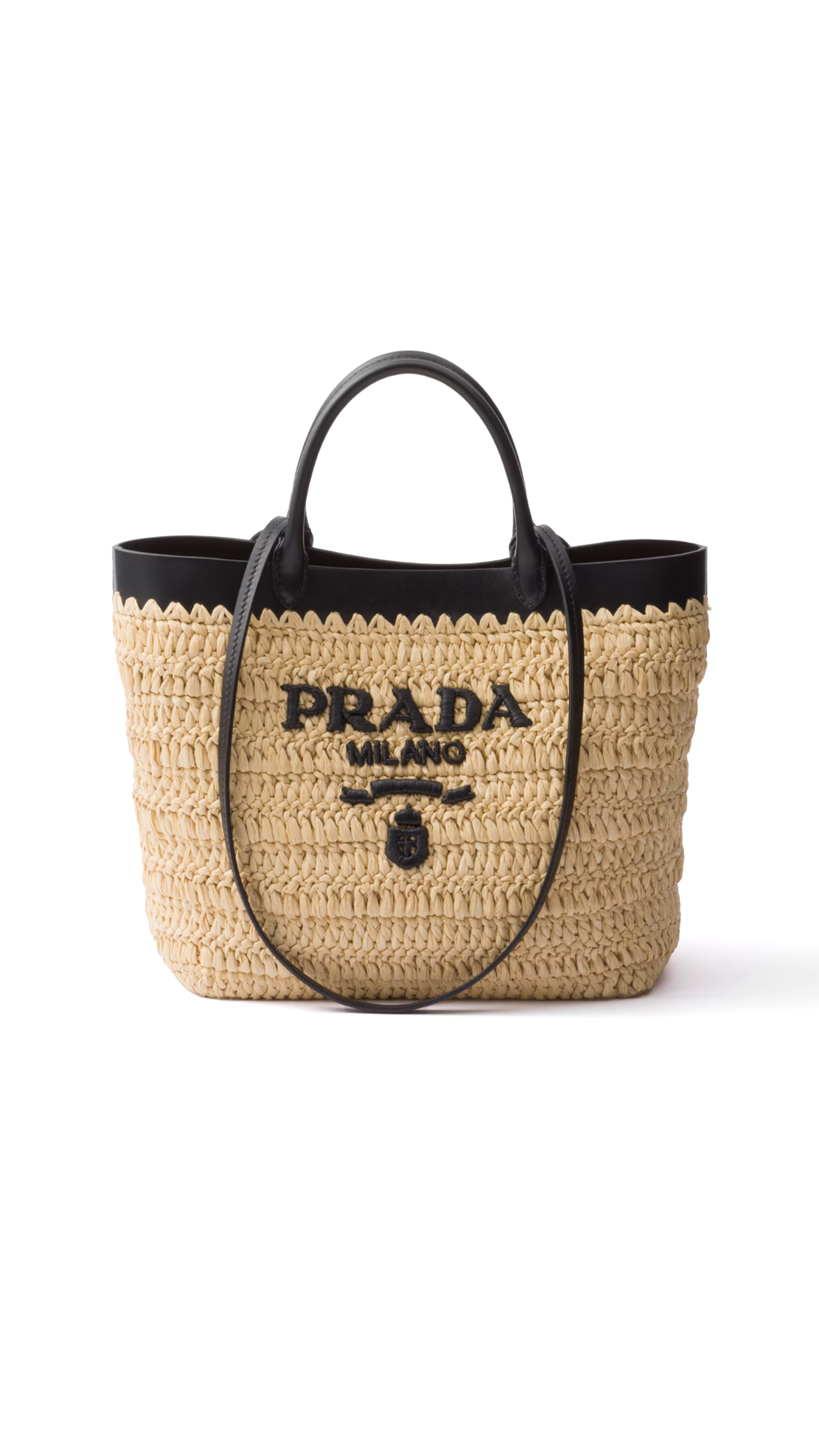 Small Woven Fabric and Leather Tote Bag - Tan/Black