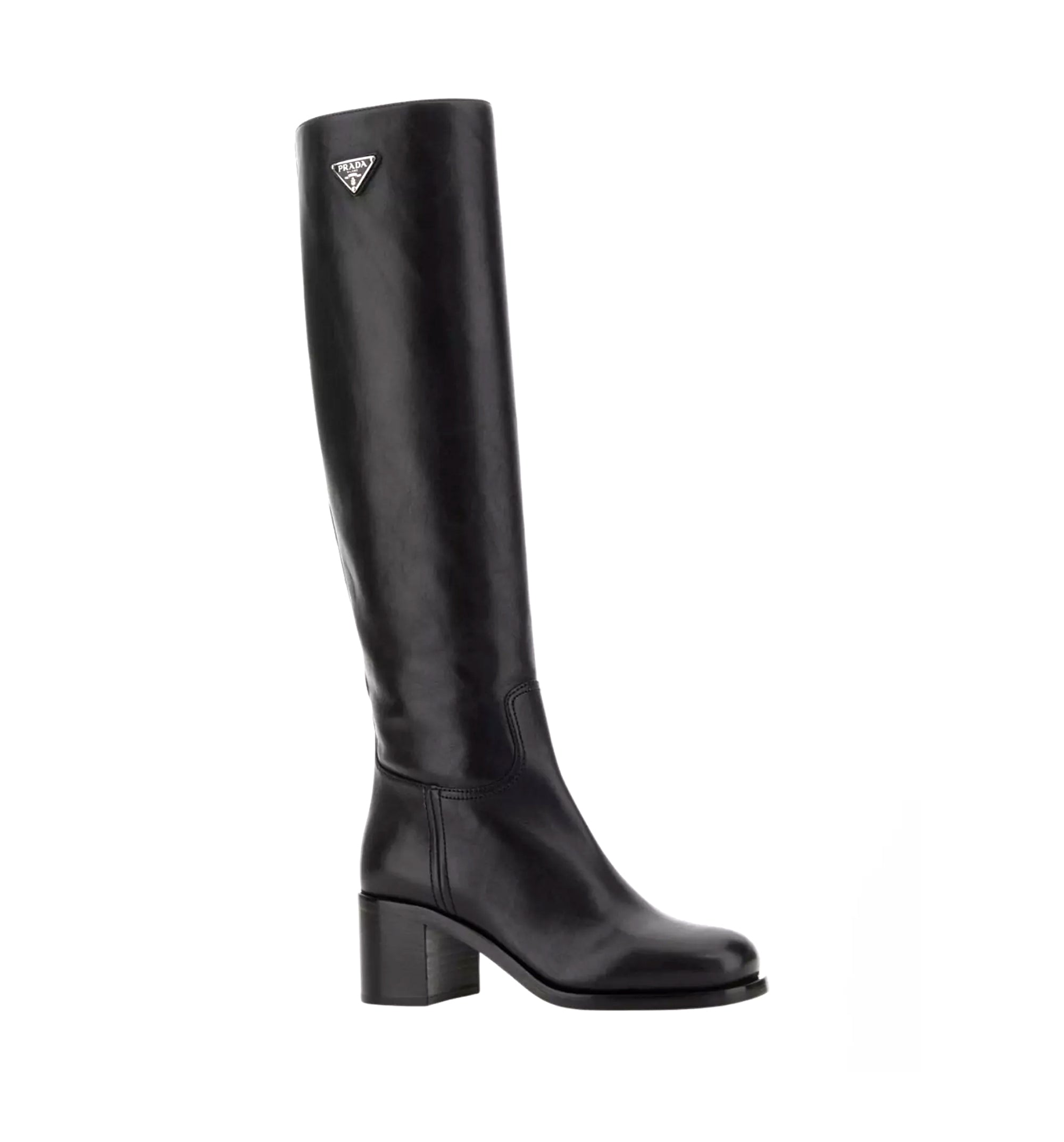 Knee-high Leather Block Heel Boots