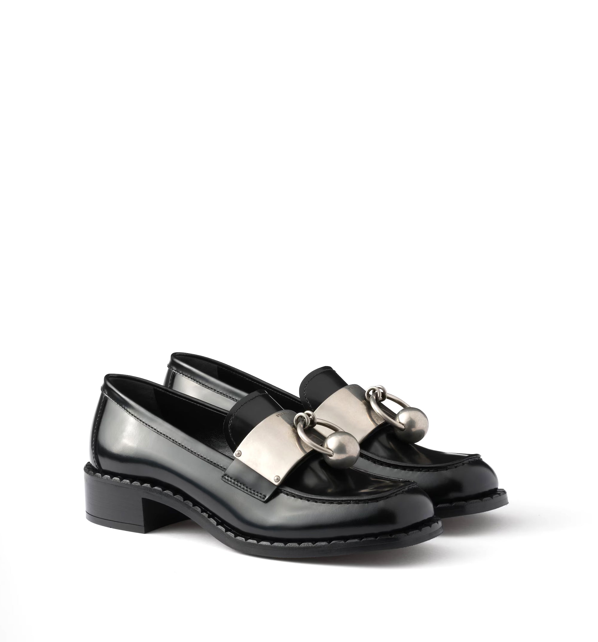 Brushed Leather Loafers with Metal Details