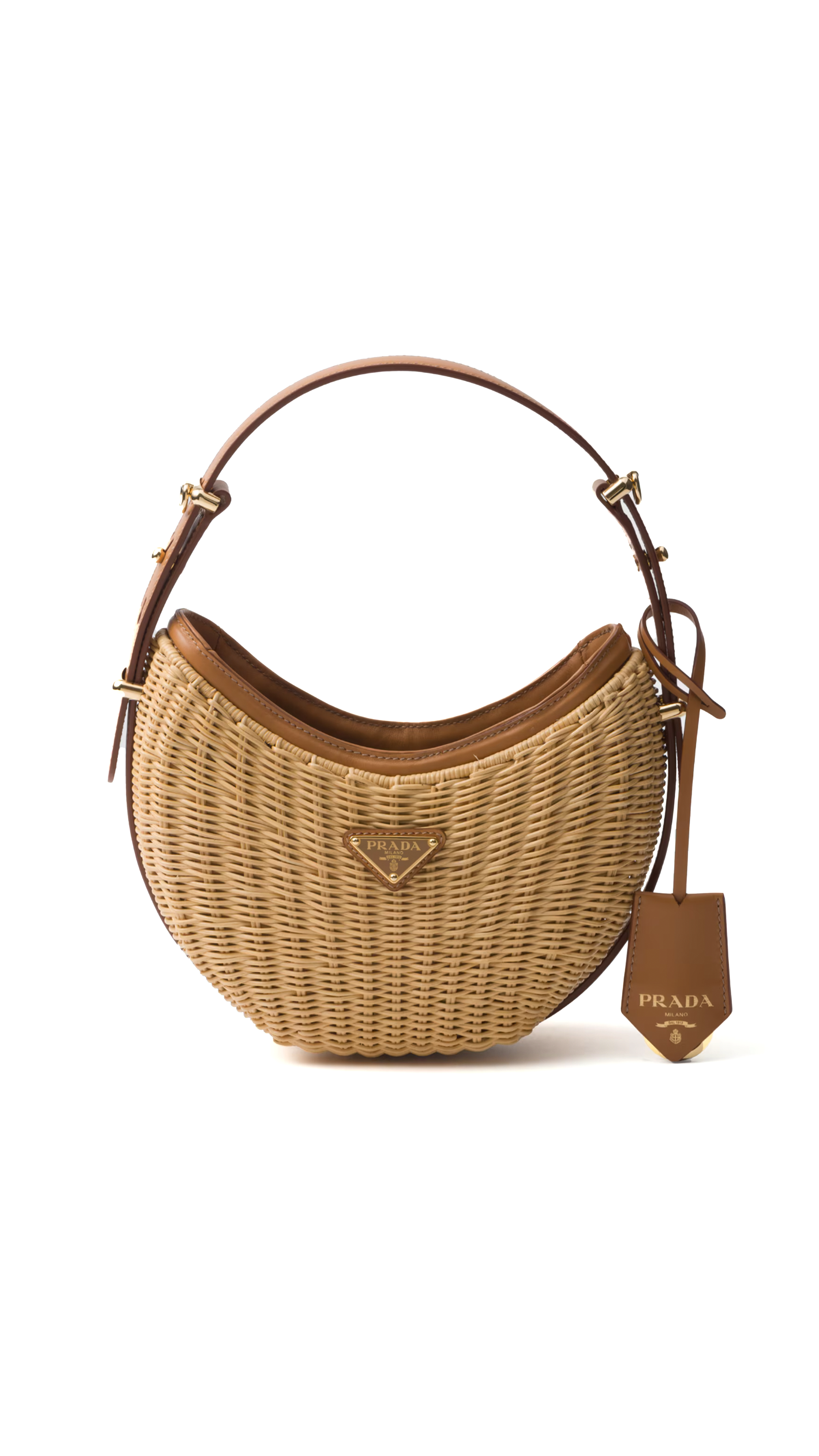 Wicker and Leather Prada Arqué Bag - Natural