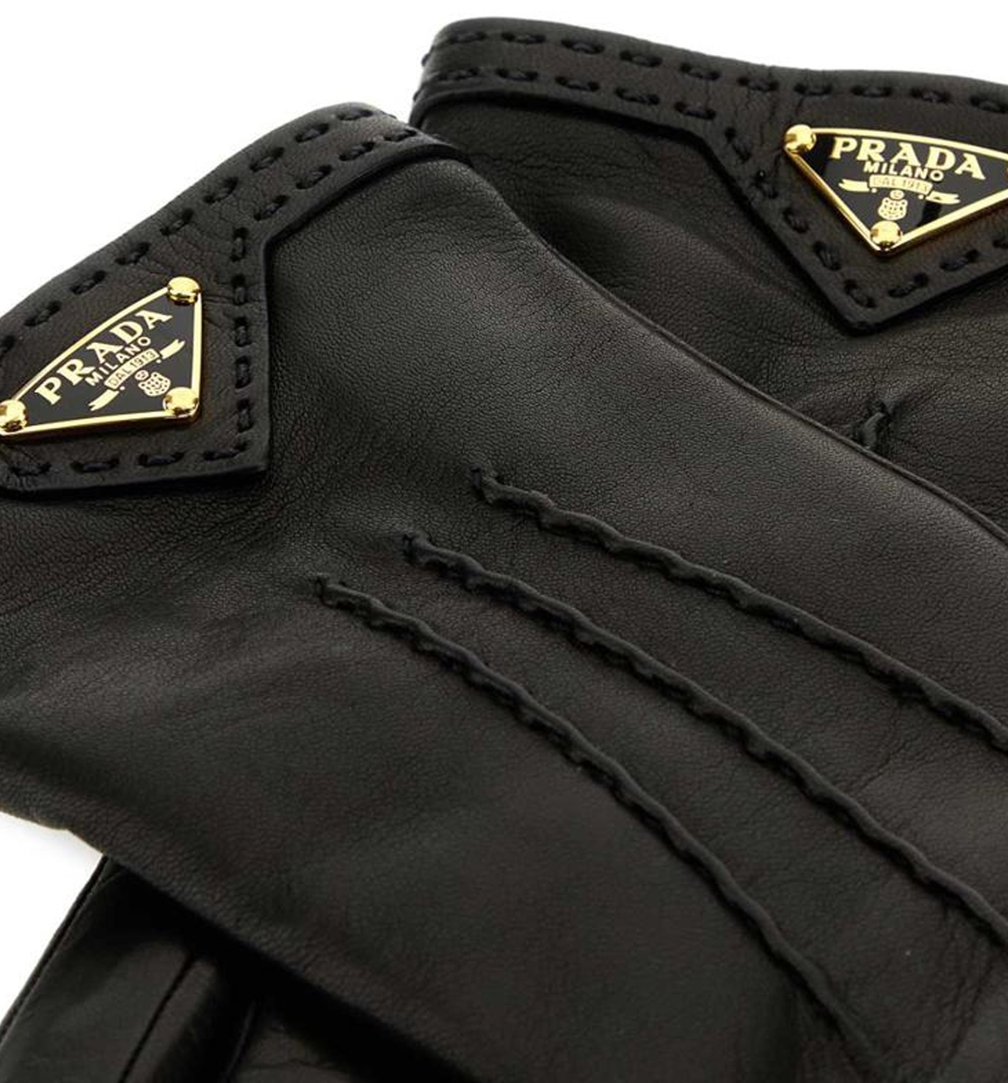 Prada Triangle Logo Leather Gloves