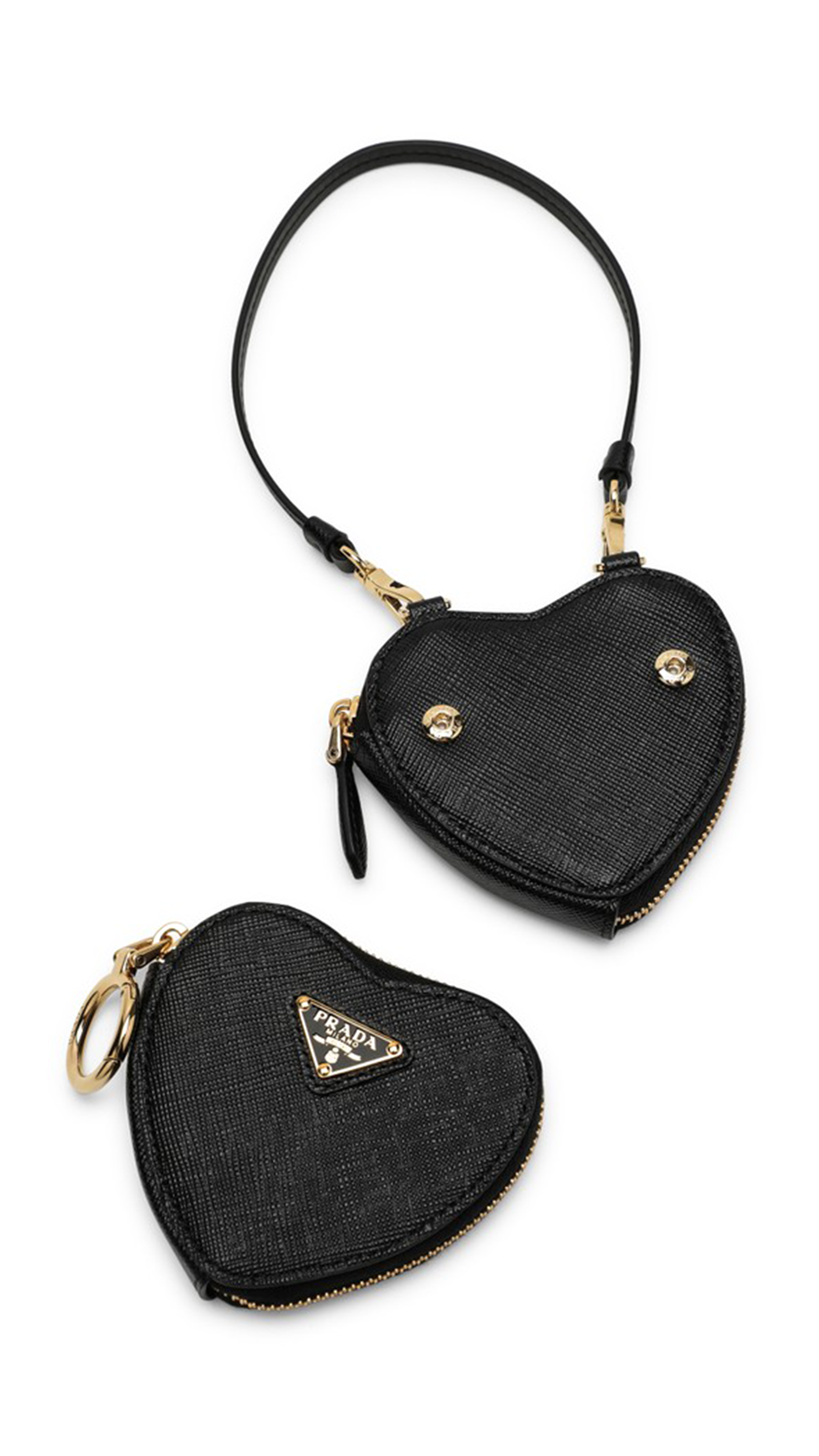 Saffiano Leather Heart Mini Pouch - Black