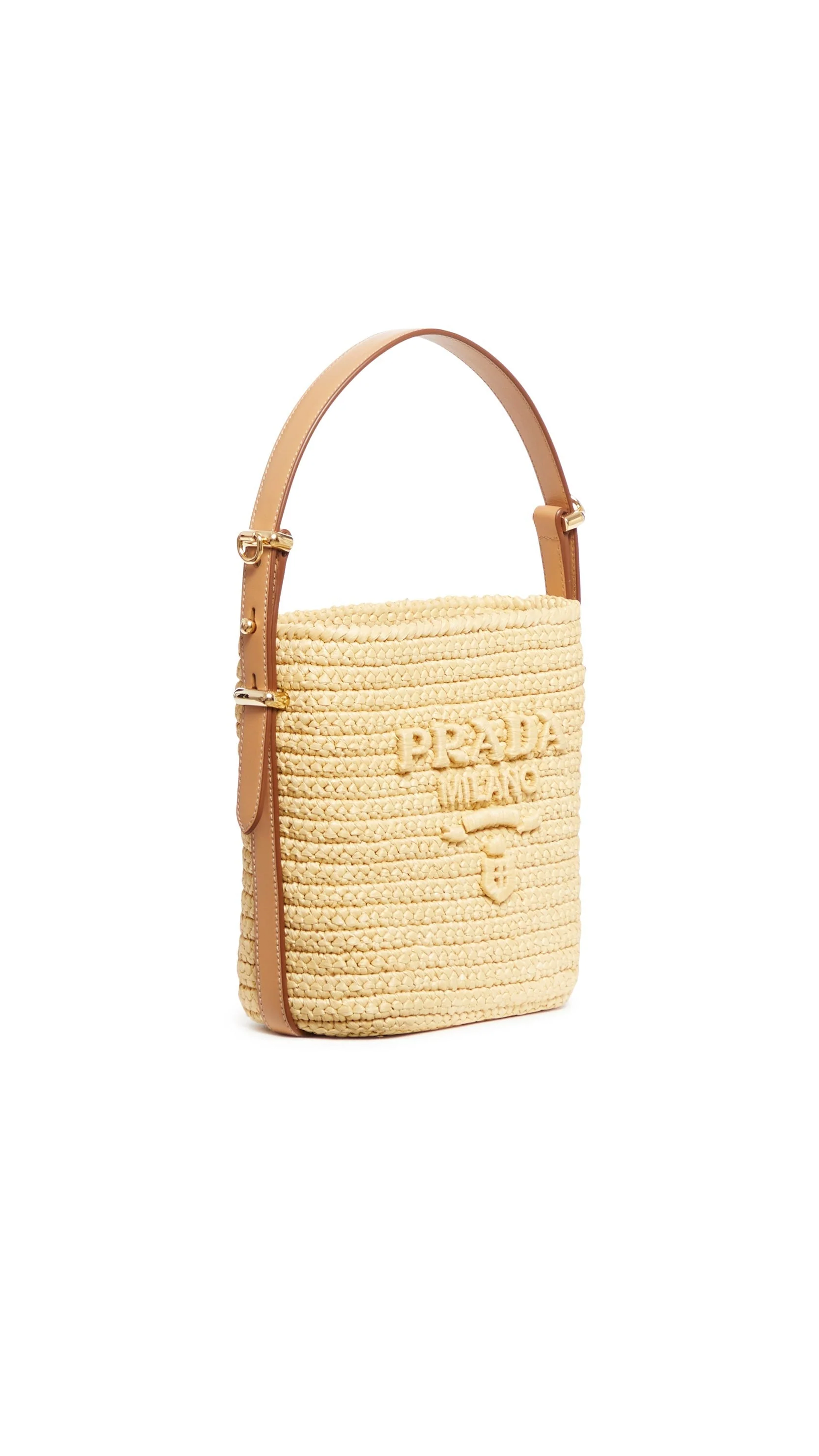 Bucket Bag in Raffia and Leather - Natural