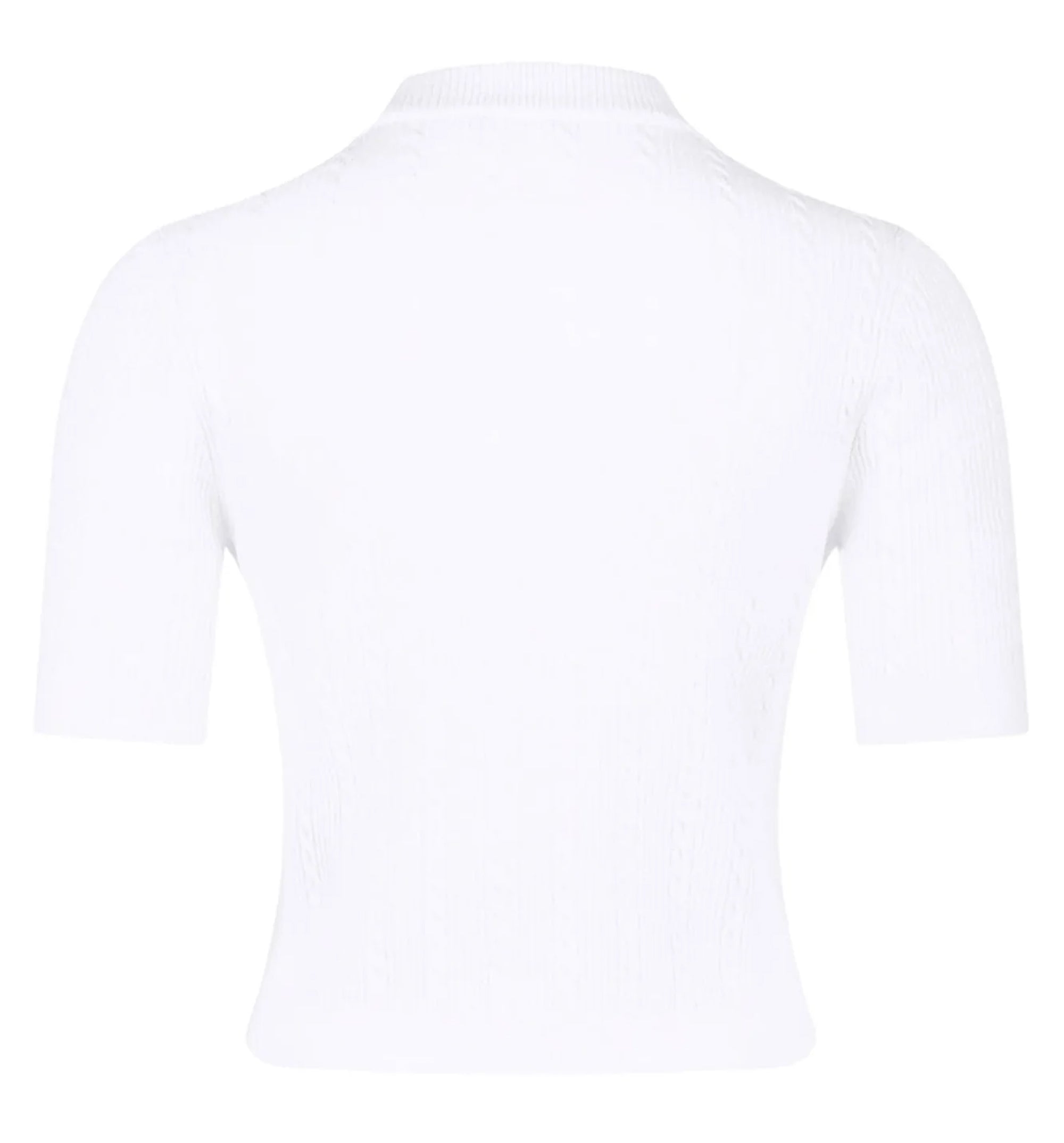 Crewneck Short-Sleeve Ribbed Cardigan