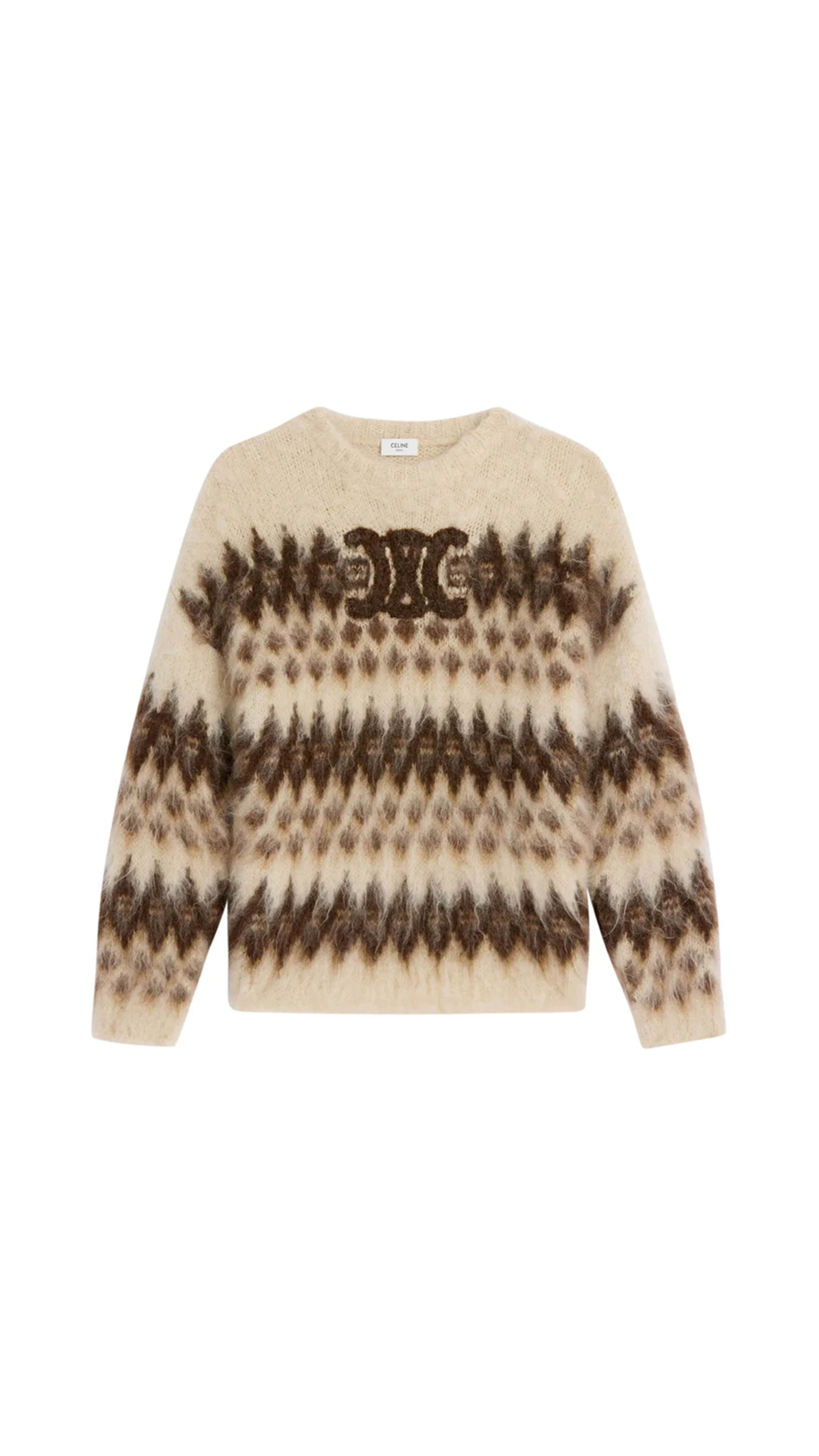 Crew Neck Sweater in Fair Isle Mohair - Brown/Ecru