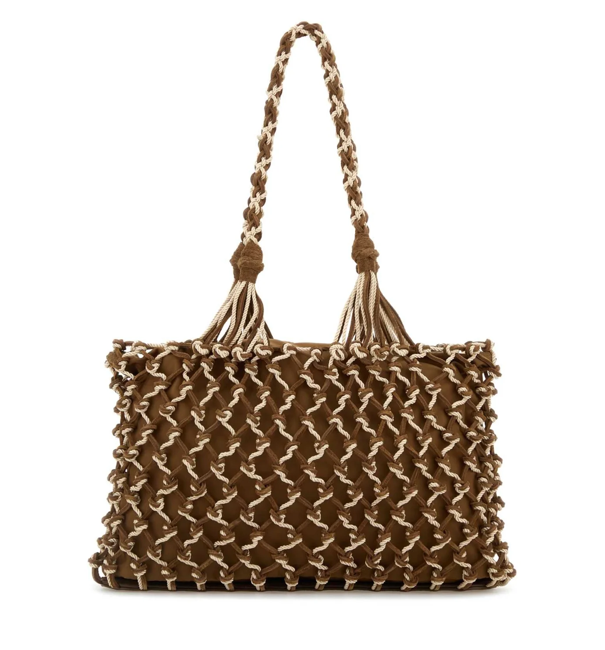 Large Fabric and Suede Macrame Bag