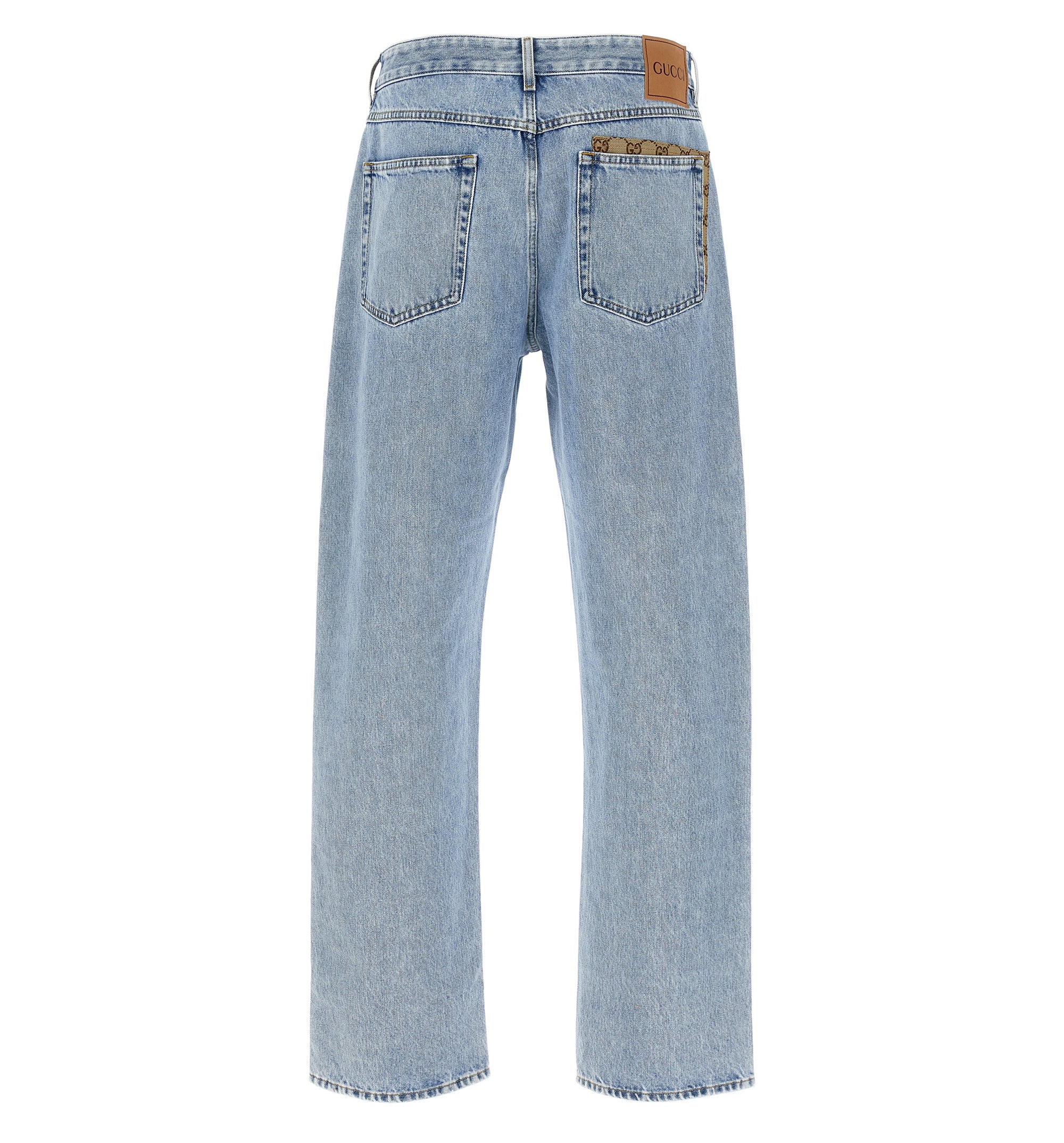 Washed Denim Pant With Gg Insert