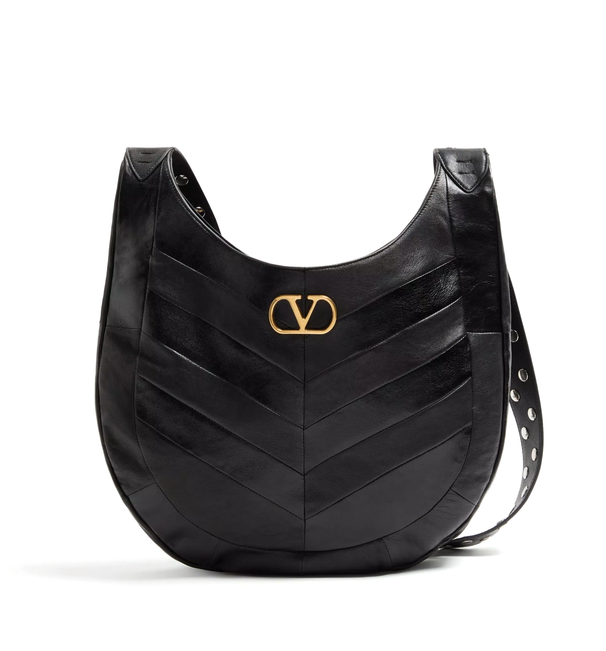 Hoboho Nappa Leather Hobo Bag With Chevron Pattern