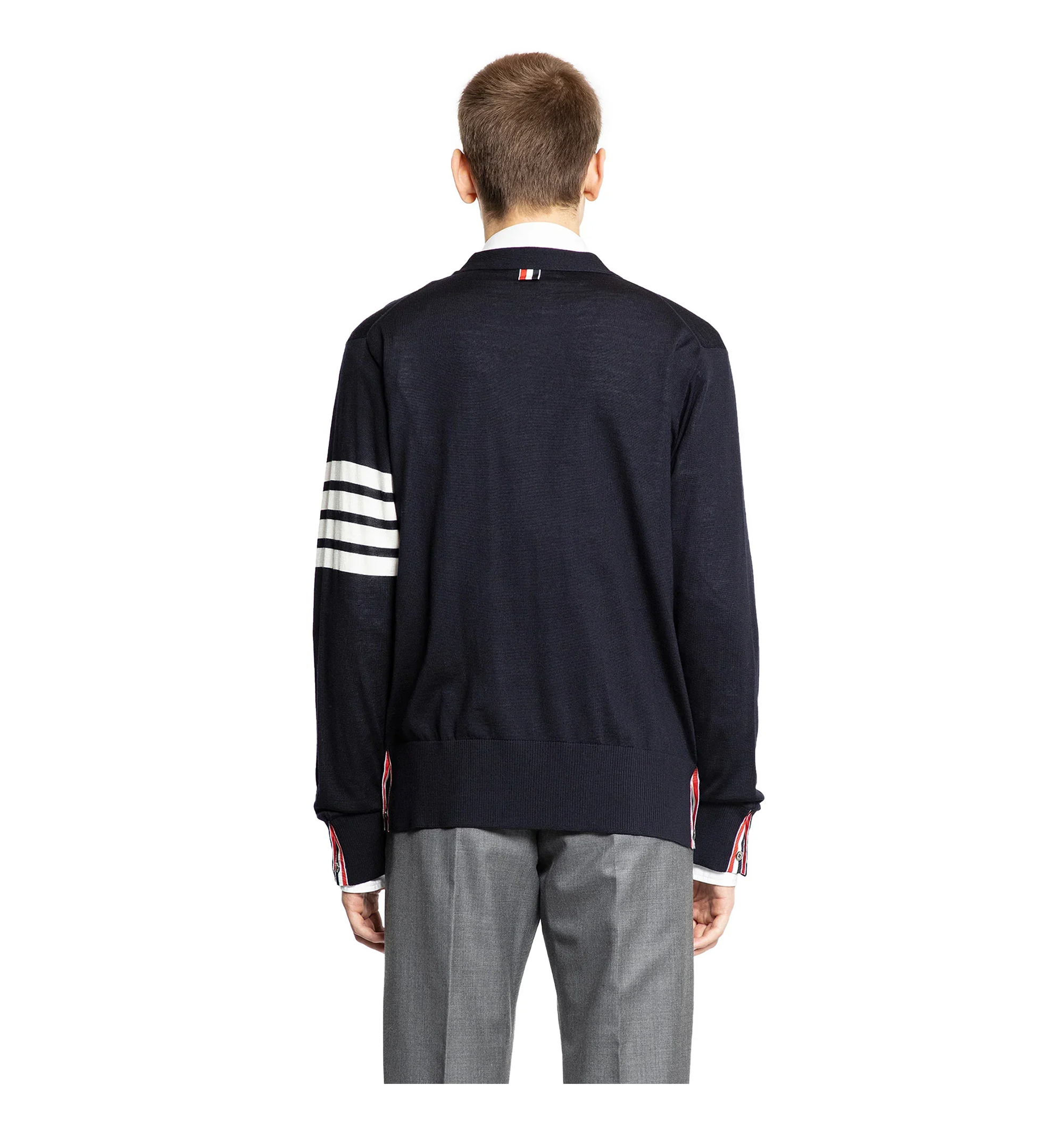 Merino Wool 4-Bar Classic V-Neck Cardigan