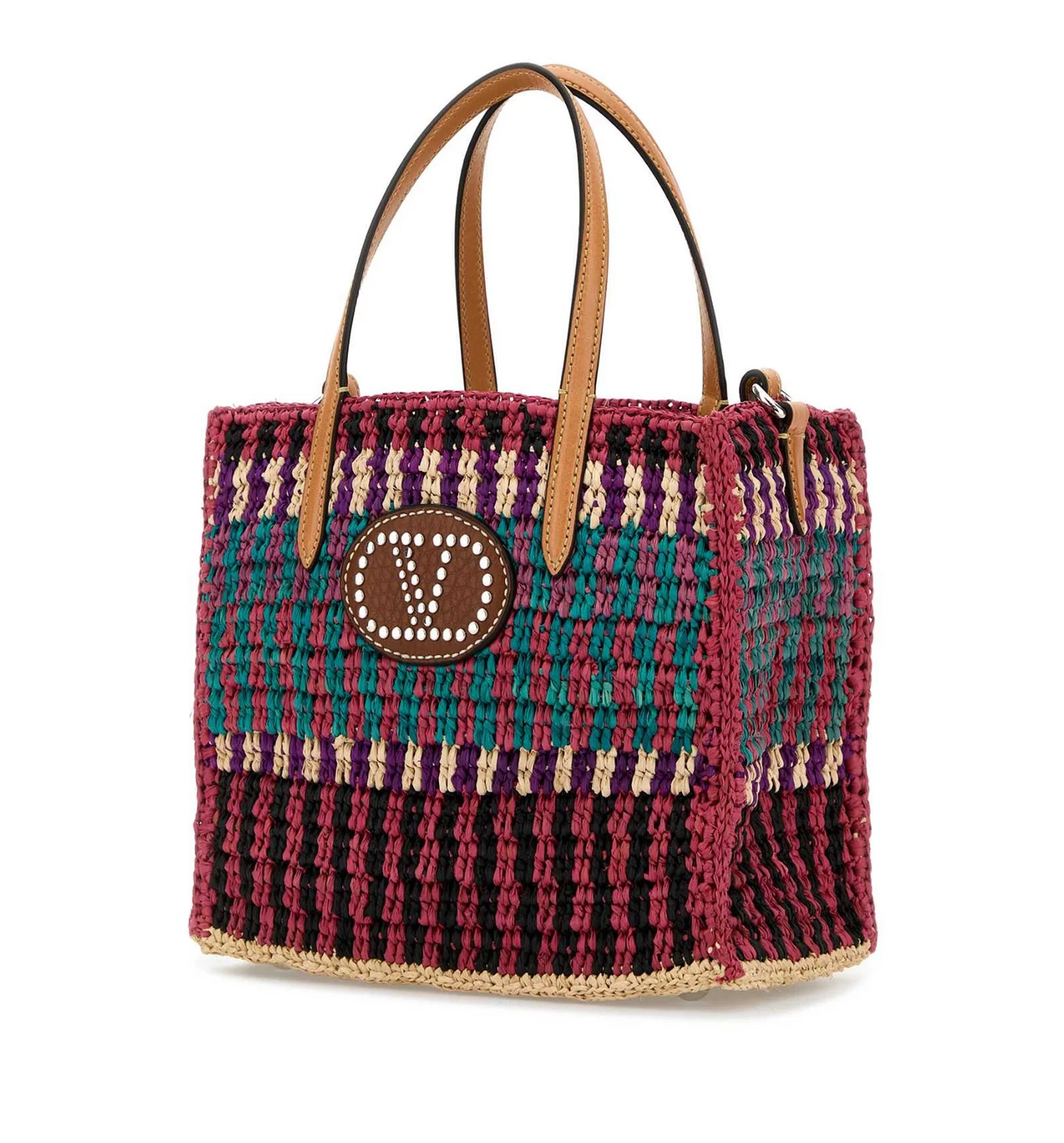 VLogo Patch Striped Tote Bag