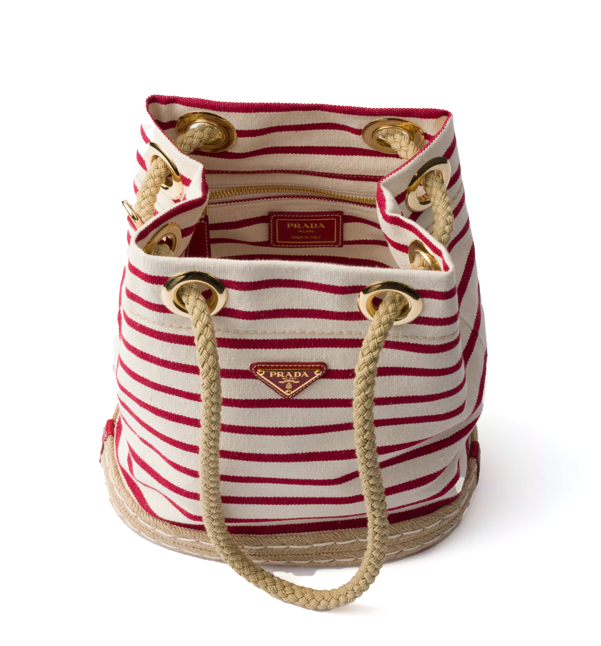 Prada Mariner Small Striped Fabric Bucket Bag