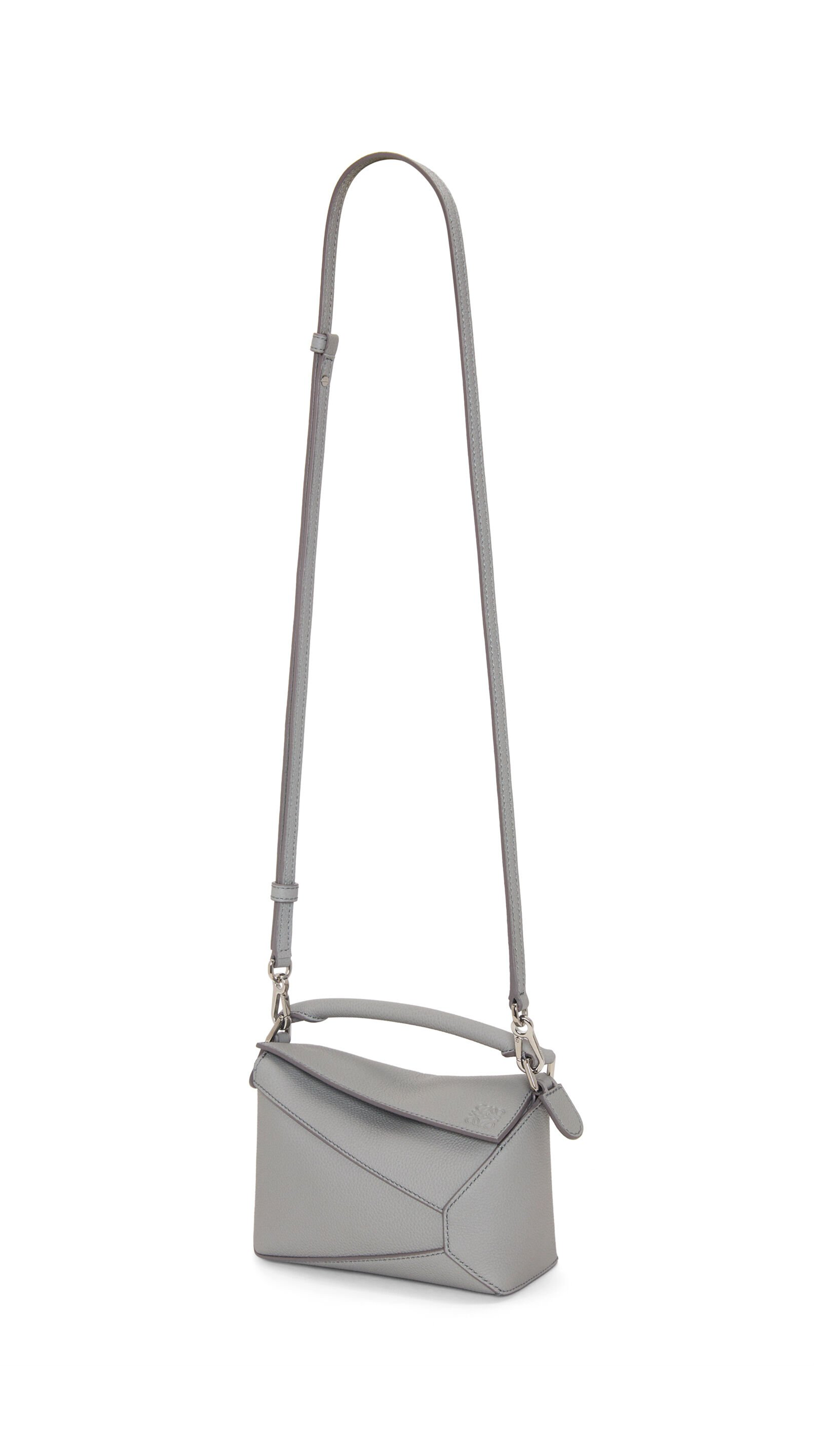 Mini Puzzle Bag in Soft Grained Calfskin - Pearl Grey