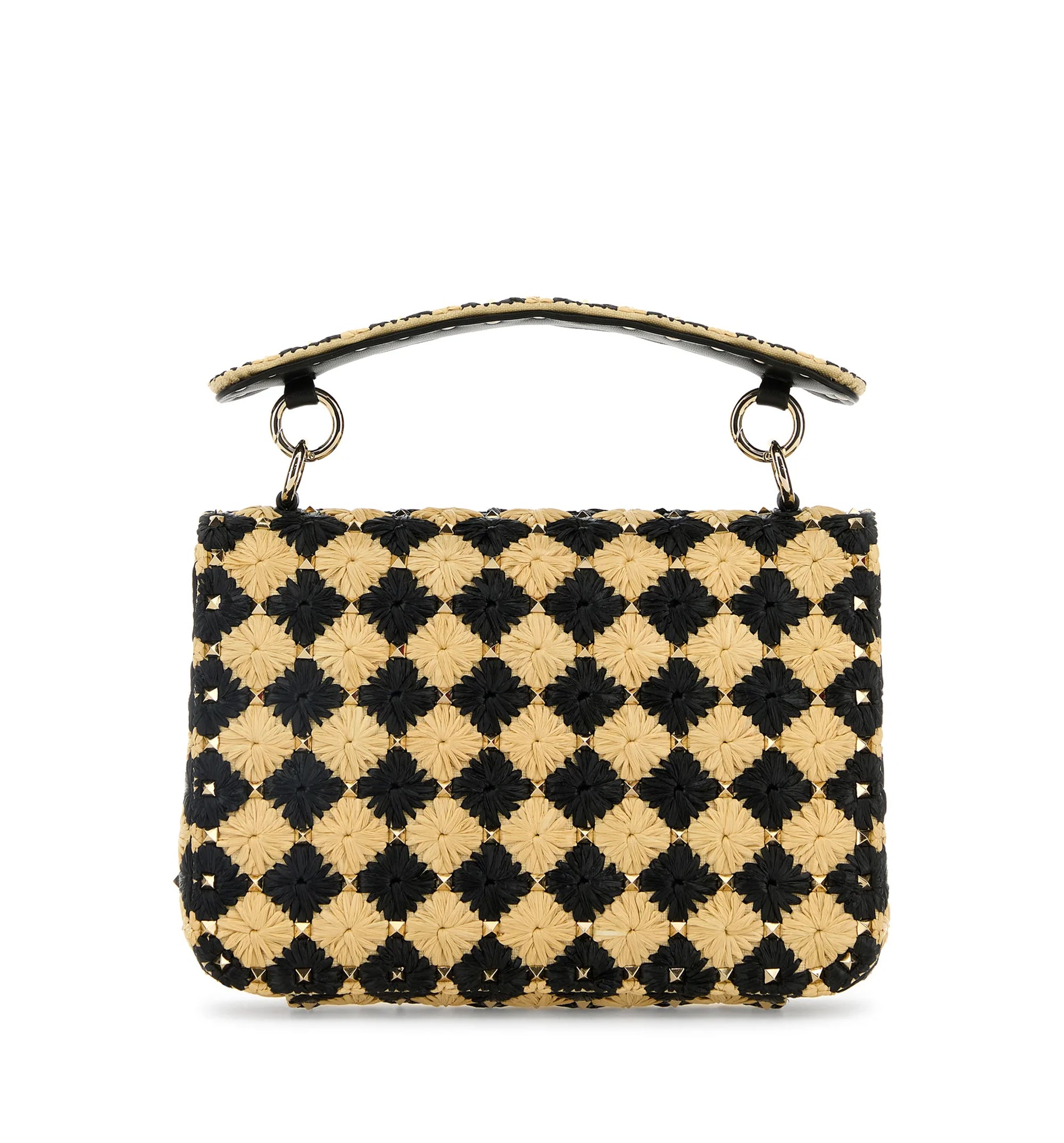 Two-tone Raffia Medium Rockstud Spike Handbag