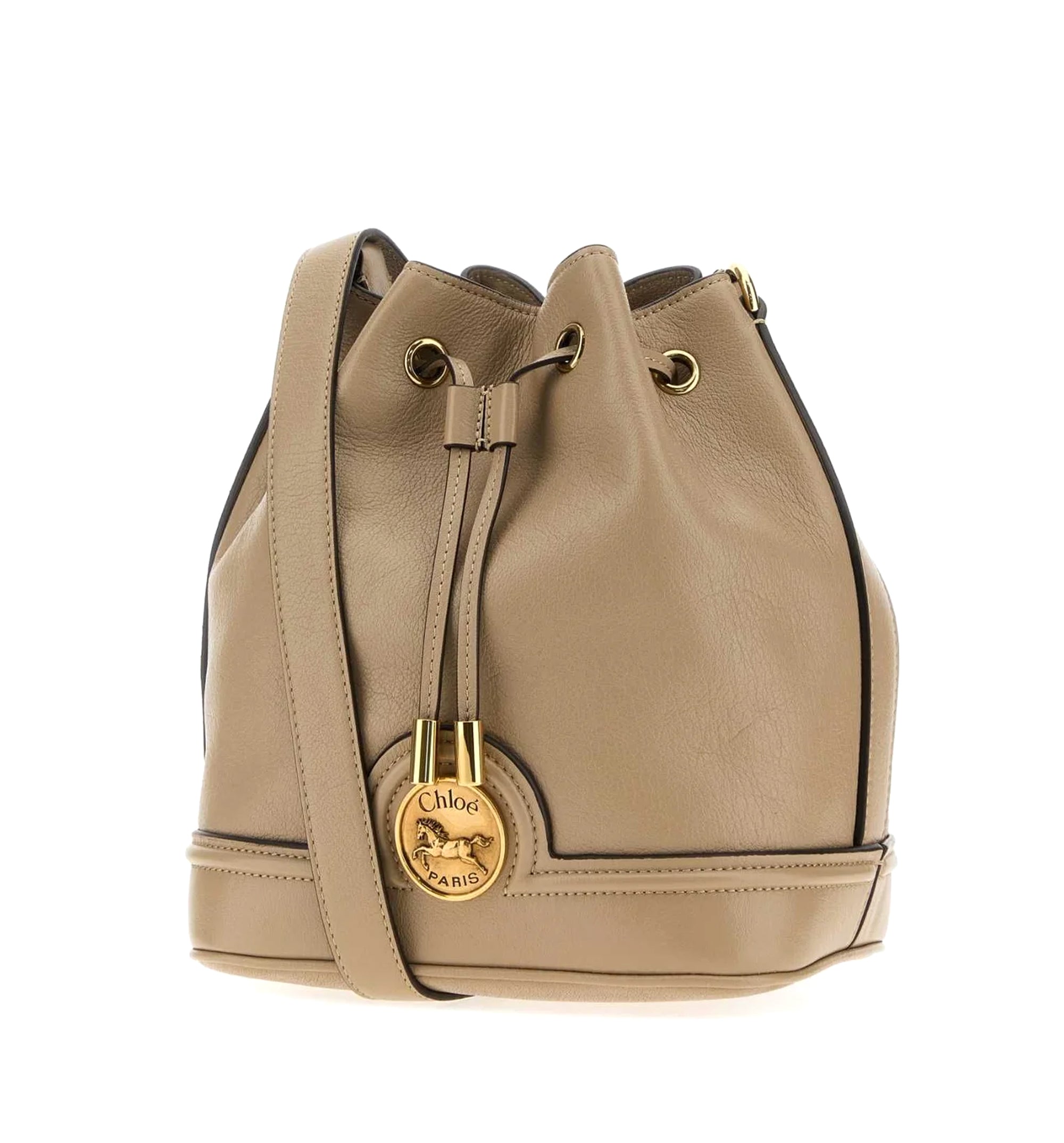 Chloé Horse Medal Plaque Drawstring Bucket Bag
