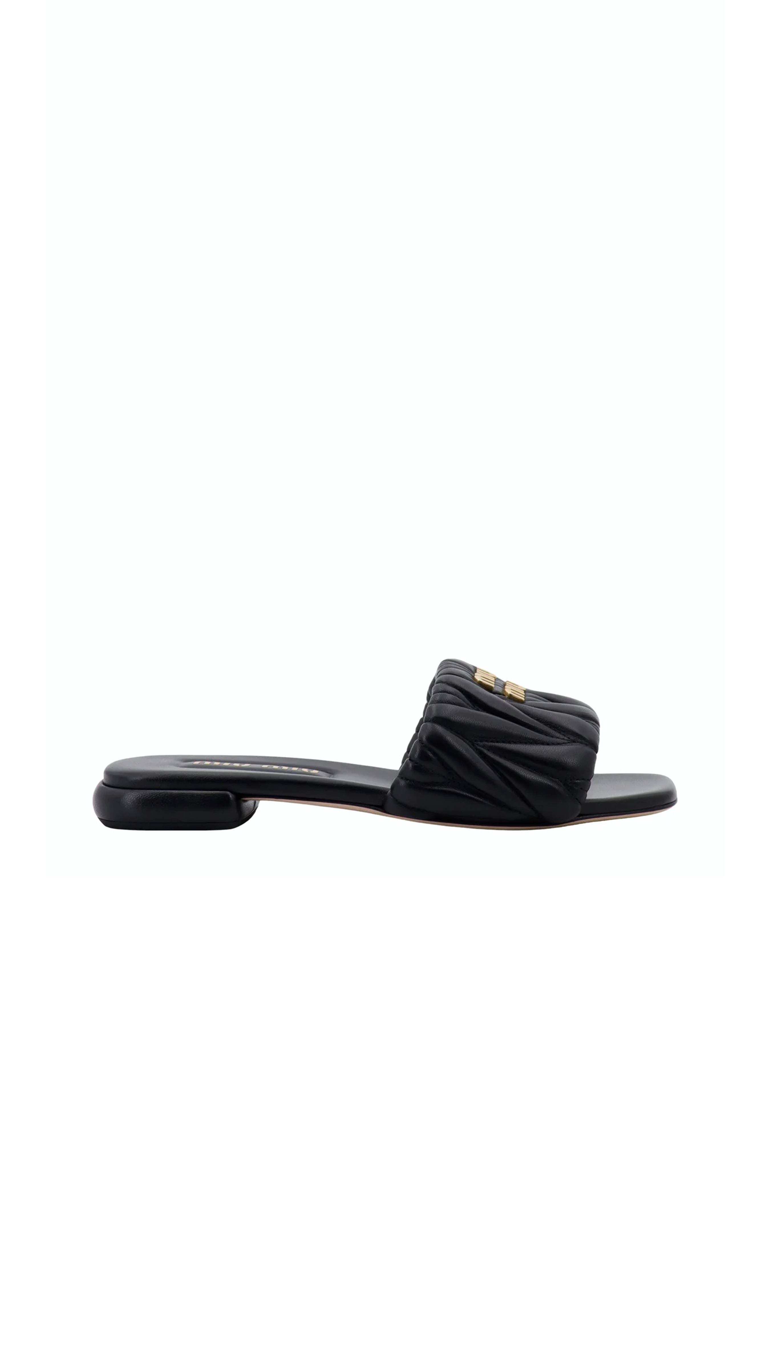 Matelassé Nappa Leather Slides - Black