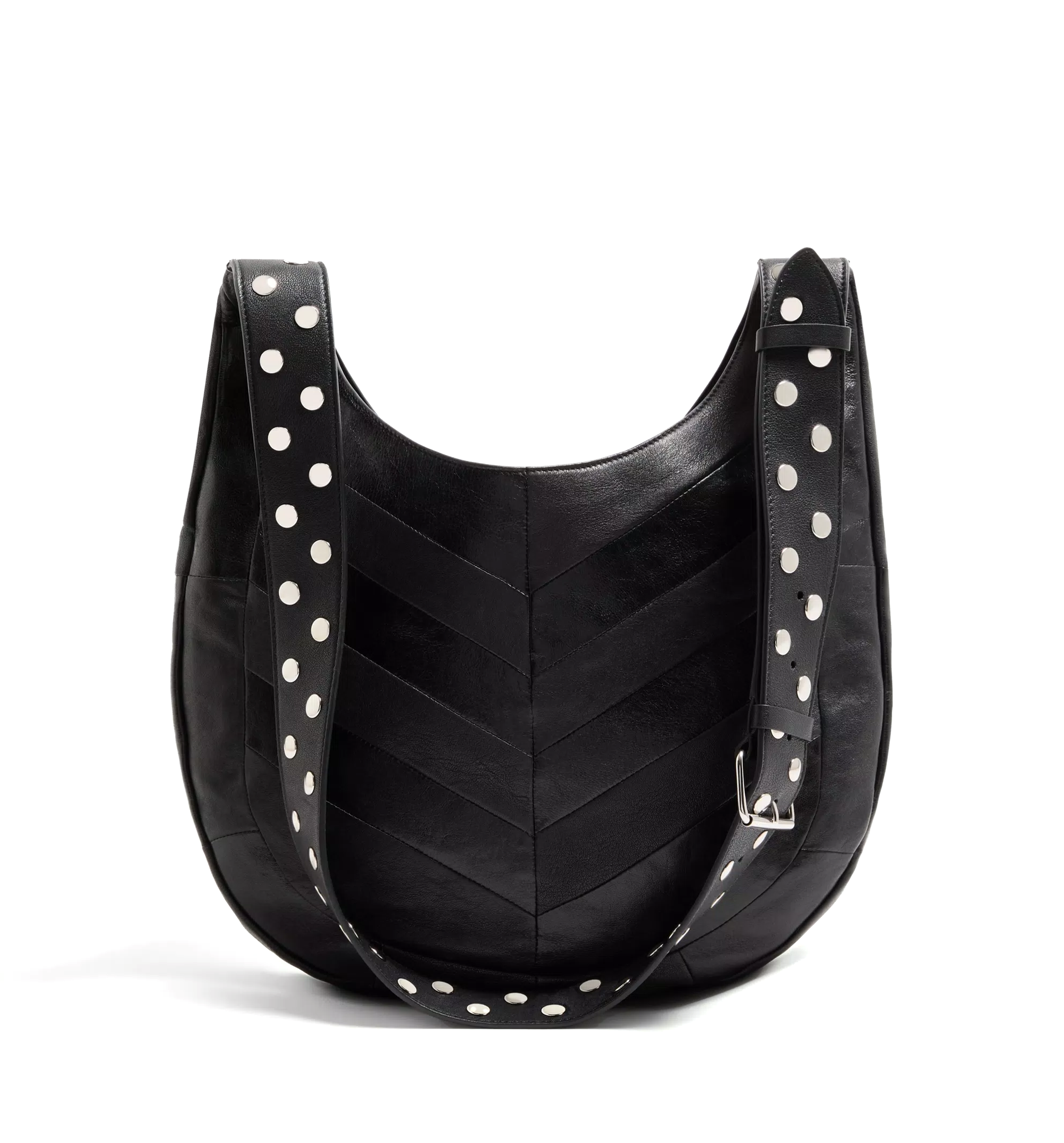 Hoboho Nappa Leather Hobo Bag With Chevron Pattern