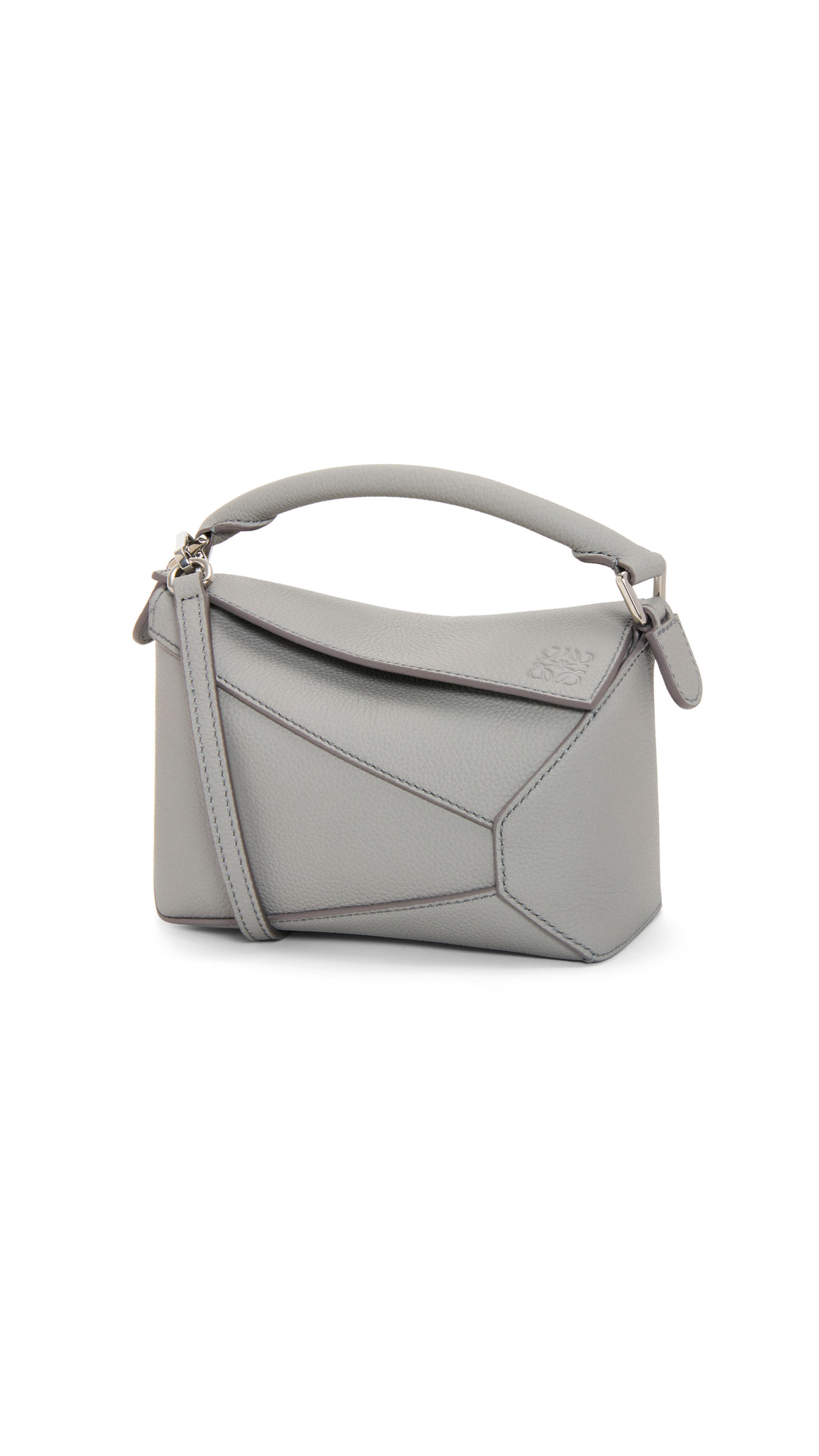 Mini Puzzle Bag in Soft Grained Calfskin - Pearl Grey